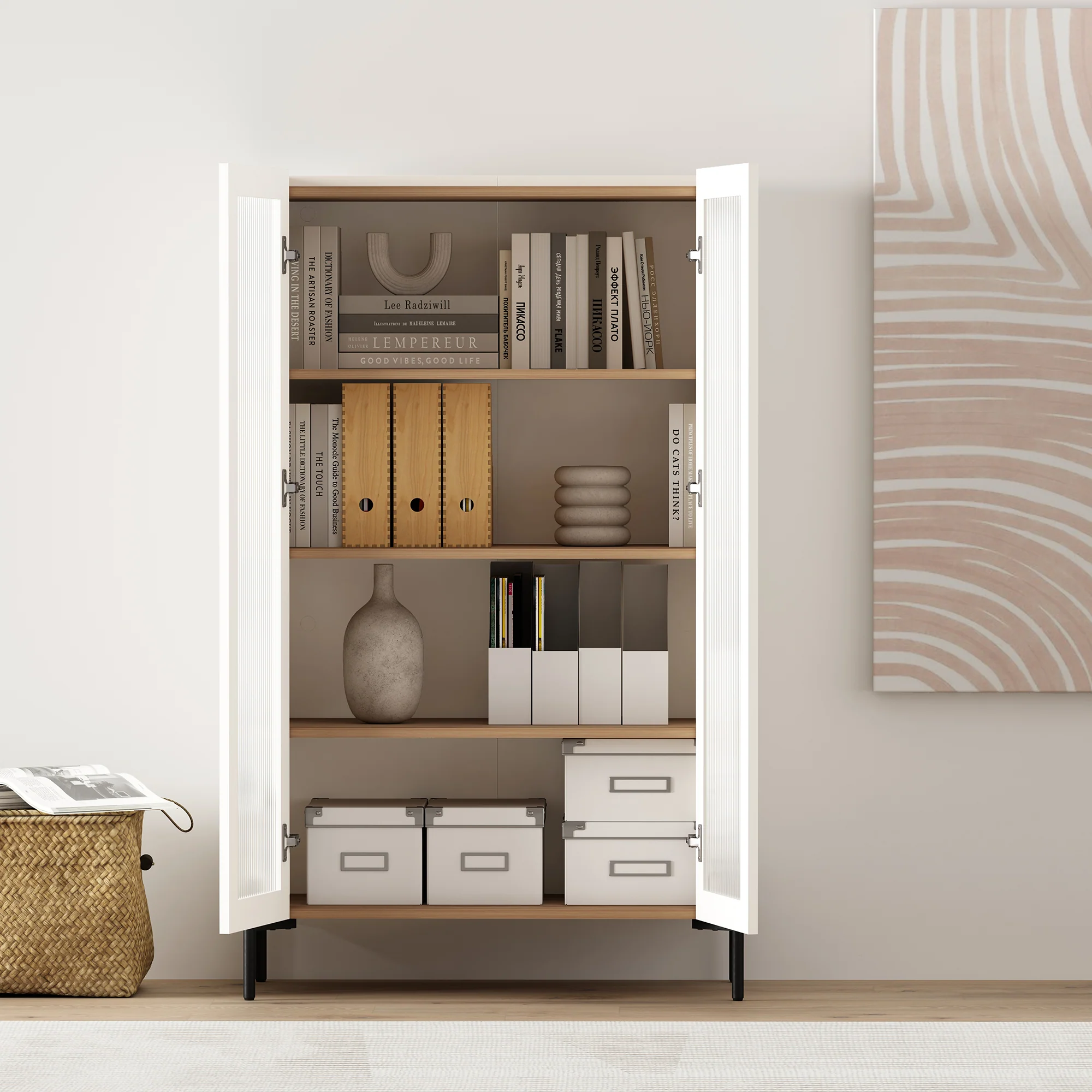 2-Piece Abbey Accent Cabinet and Bookcase in Maple and Off White - Image 14