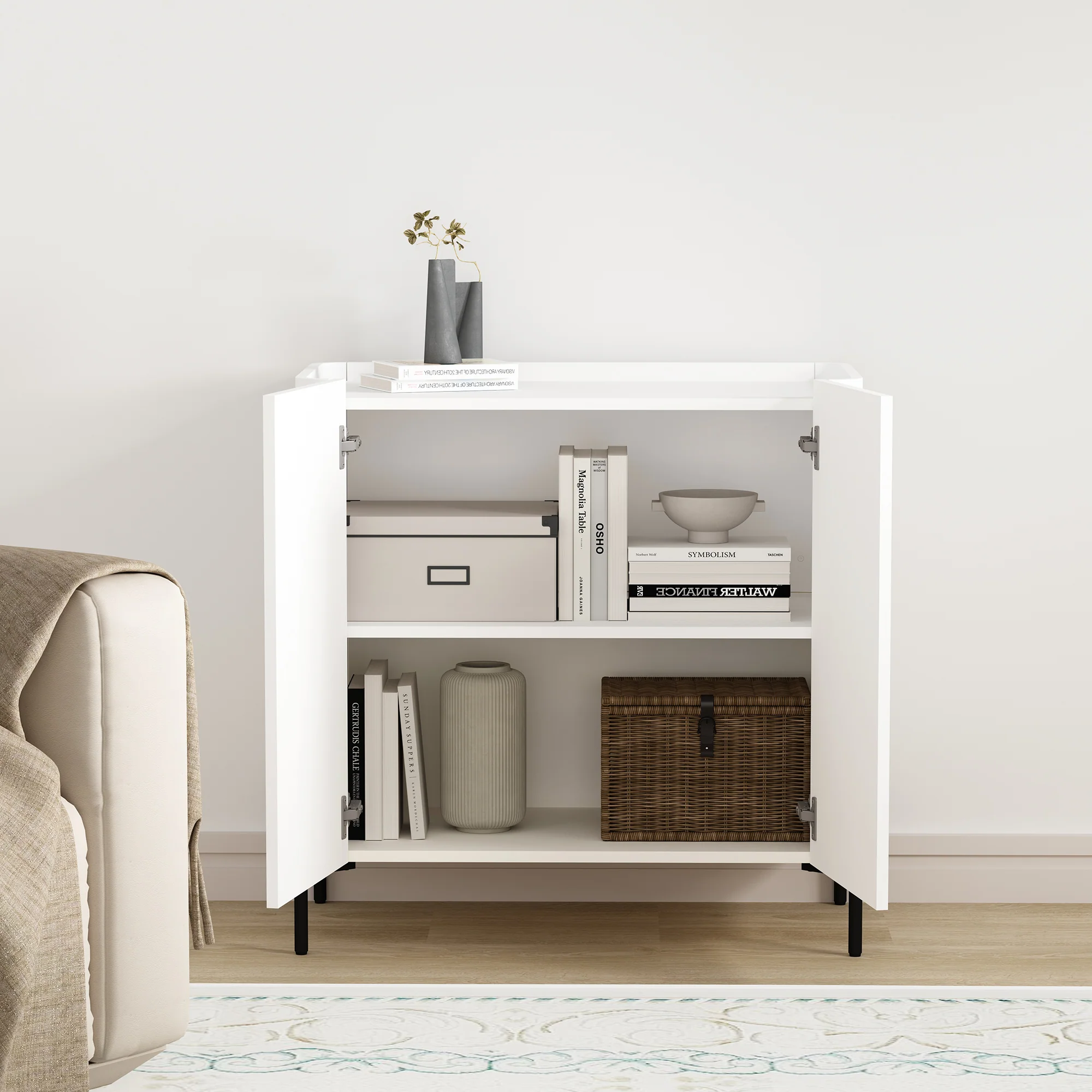 2-Piece Abbey Accent Cabinet and Bookcase in White - Image 6