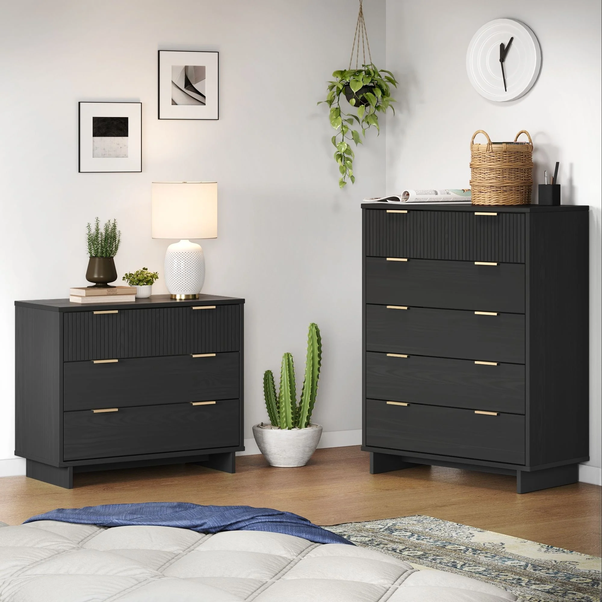 Granville 2-Piece Tall Chest and Standard Dresser Set in Dark Grey - Image 2