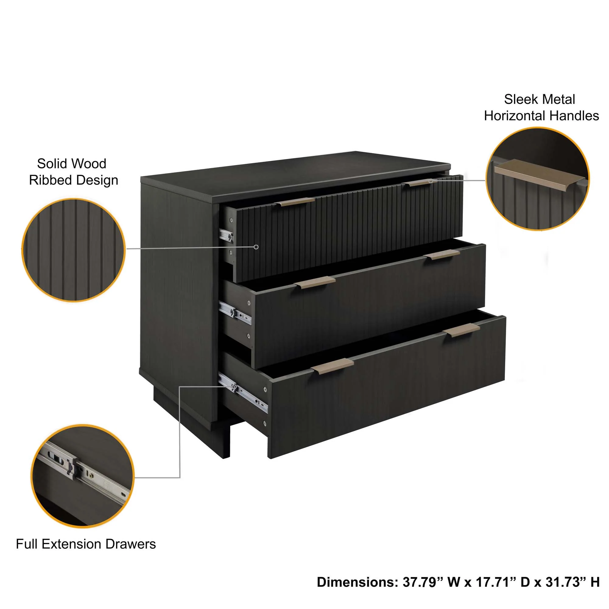 Granville 2-Piece Tall Chest and Standard Dresser Set in Dark Grey - Image 5