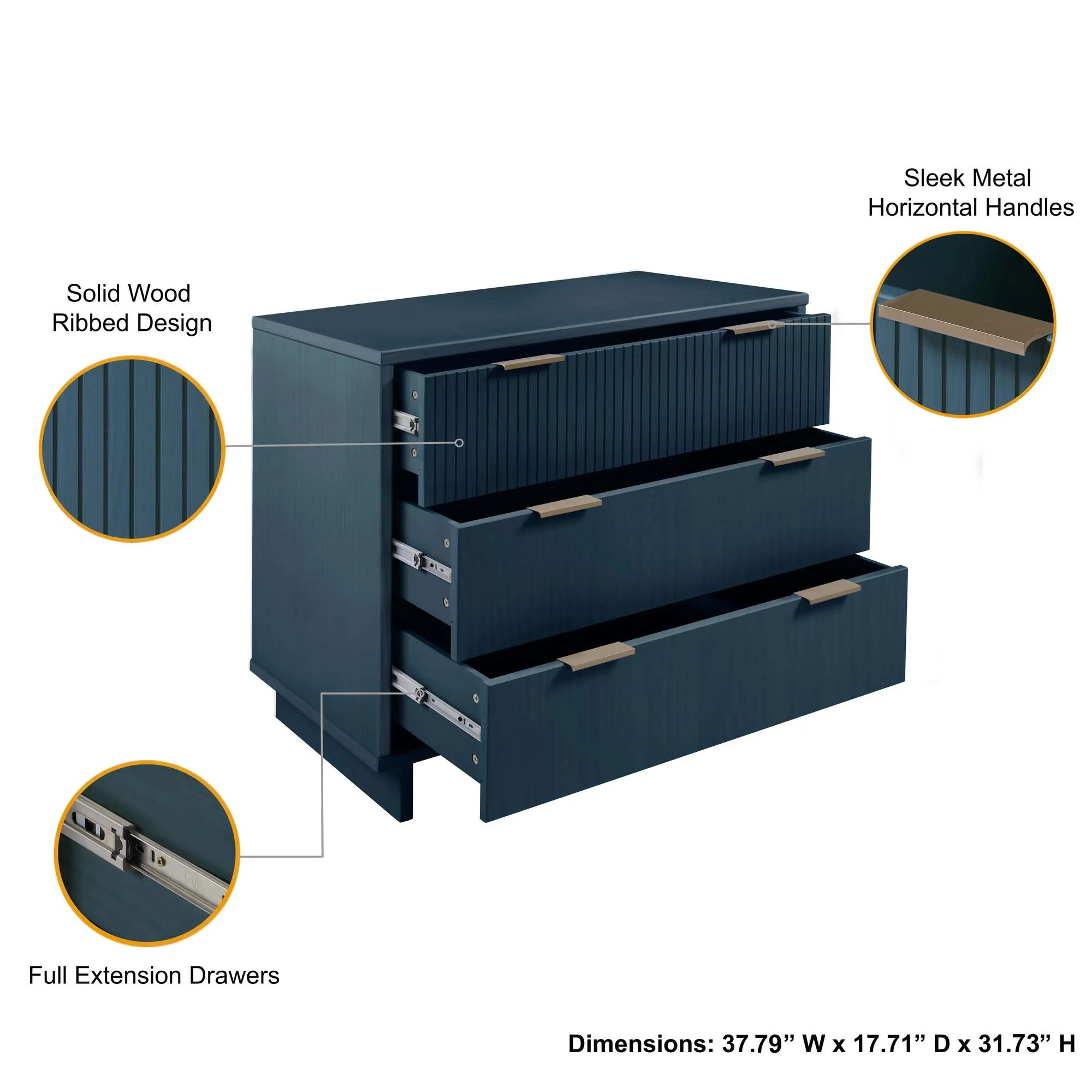 Granville 2-Piece Tall Narrow and Standard Dresser Set in Midnight Blue - Image 6