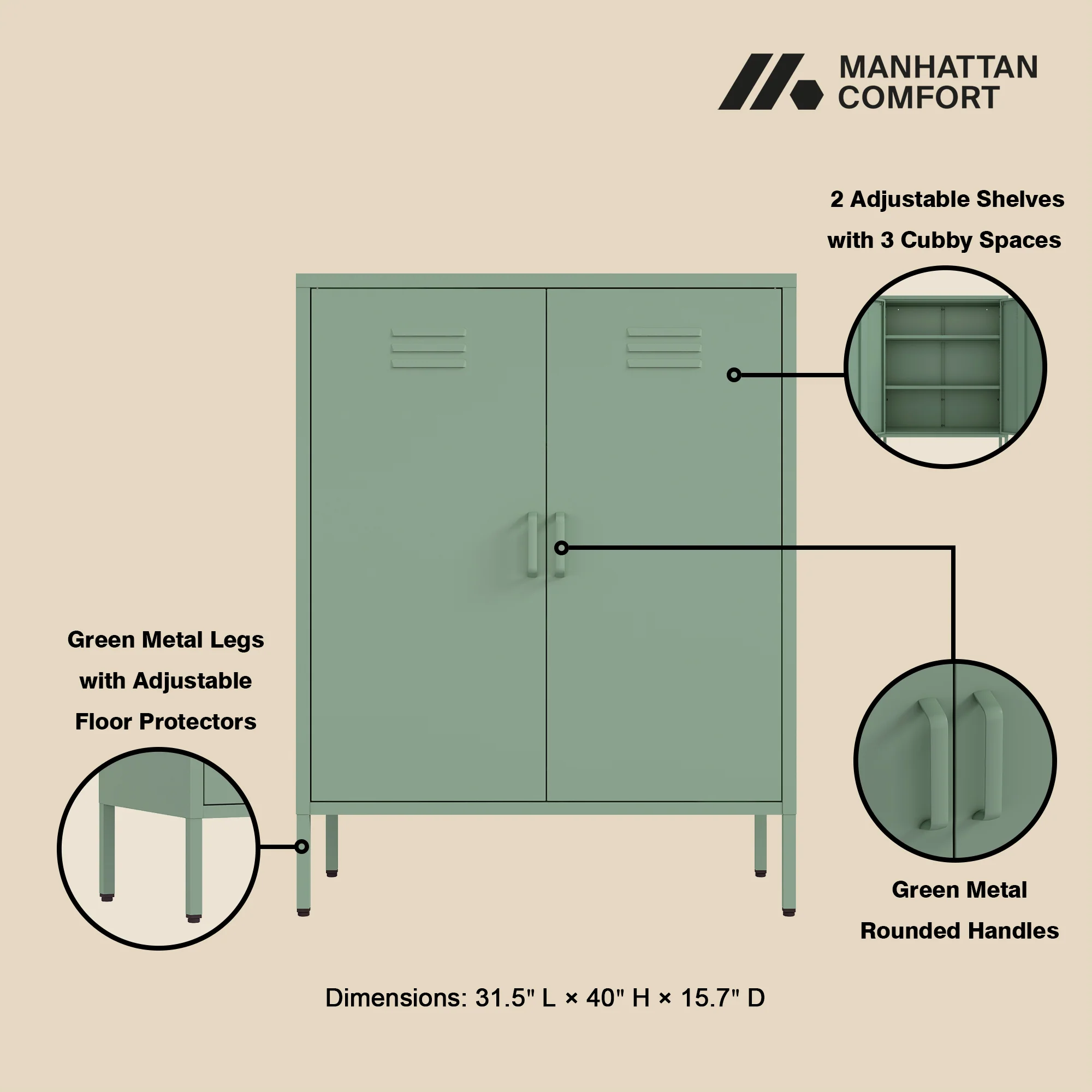 2-Piece Naomi Accent Cabinet and Storage Cabinet in Green - Image 3