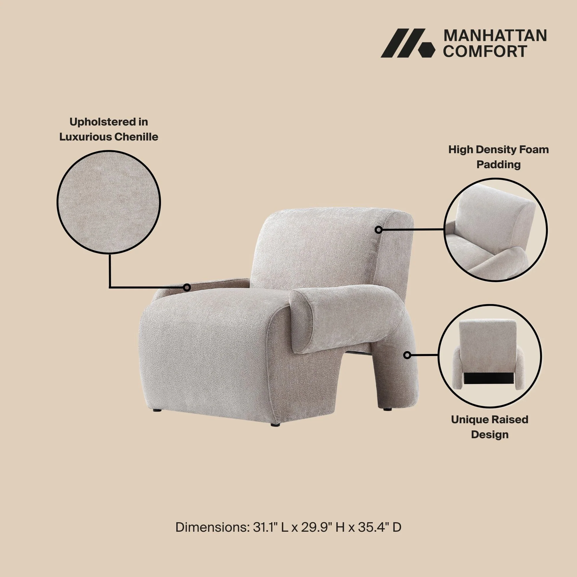 2-Piece Verandah 90.6" Sofa and Accent Chair in Beige - Image 4