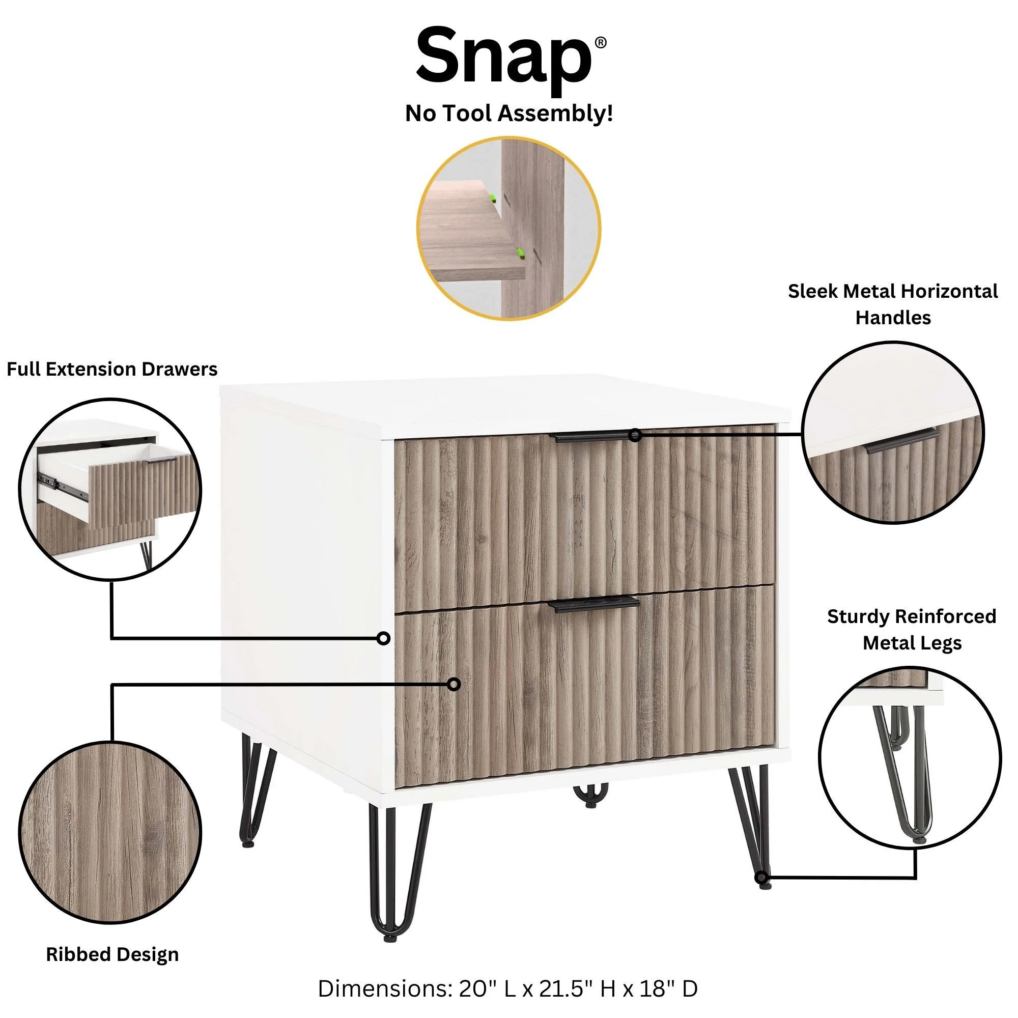 3-Piece DUMBO 5-Drawer Tall Dresser, DUMBO 3-Drawer Standard Dresser and DUMBO Nightstand 2.0 in White and Grey - Image 8