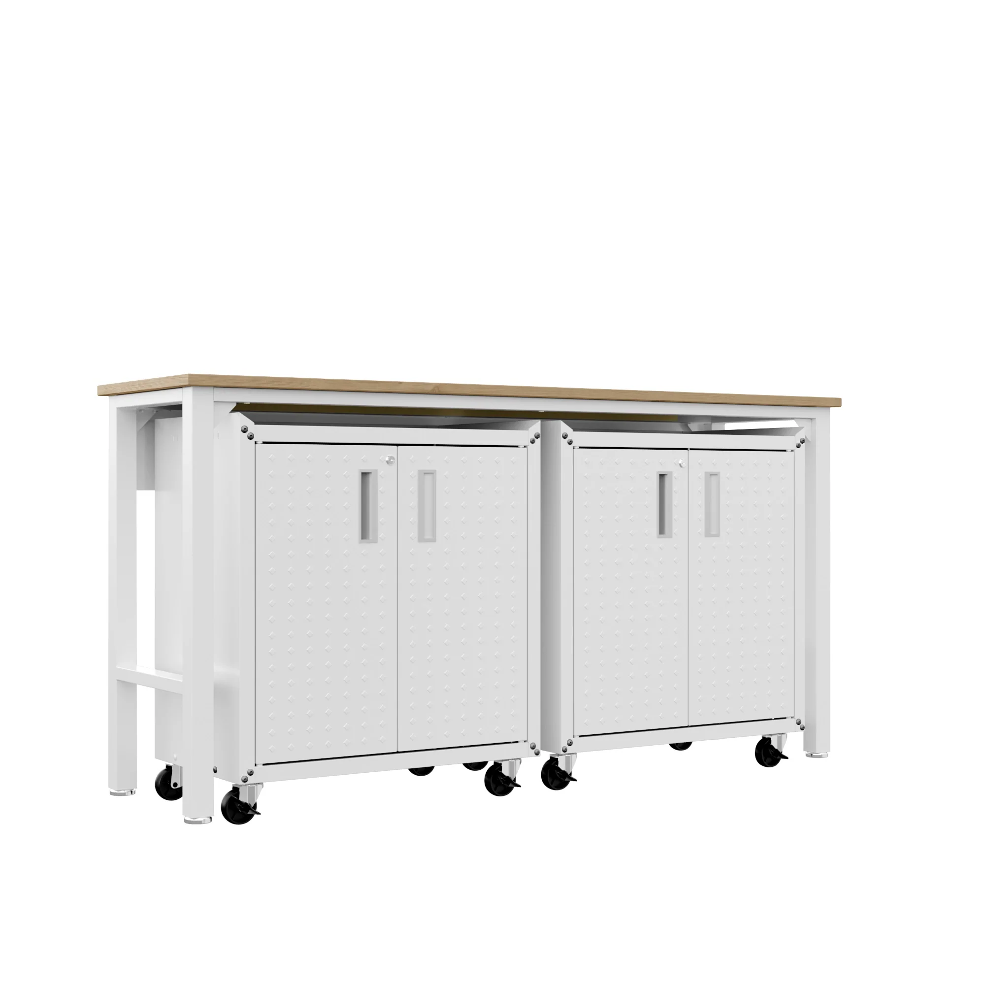 3-Piece Fortress Mobile Space-Saving Garage Cabinet and Worktable 1.0 in White - Image 7