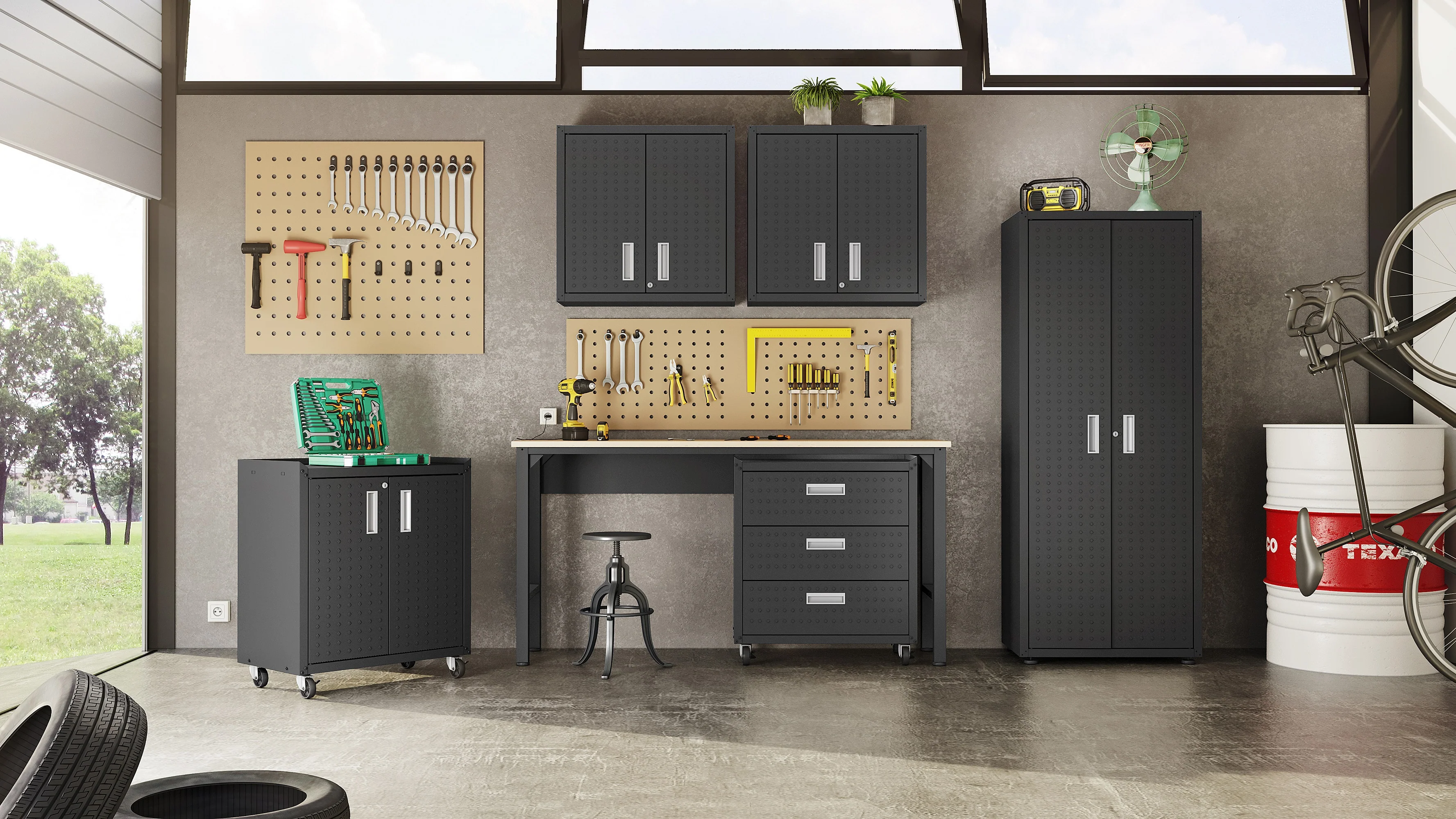 3-Piece Fortress Mobile Space-Saving Garage Cabinet and Worktable 3.0 in Charcoal Grey - Image 10