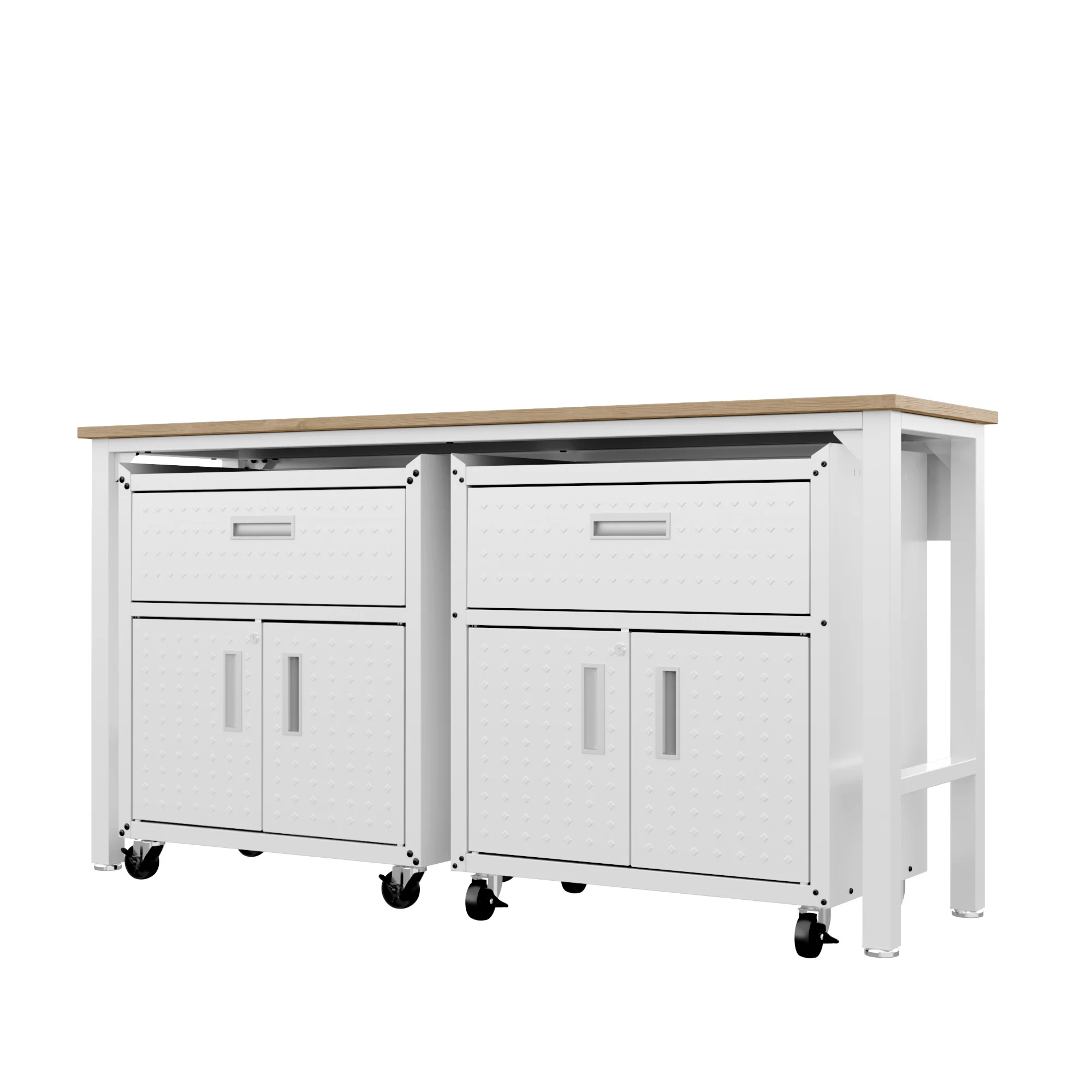 3-Piece Fortress Mobile Space-Saving Garage Cabinet and Worktable 4.0 in White - Image 6