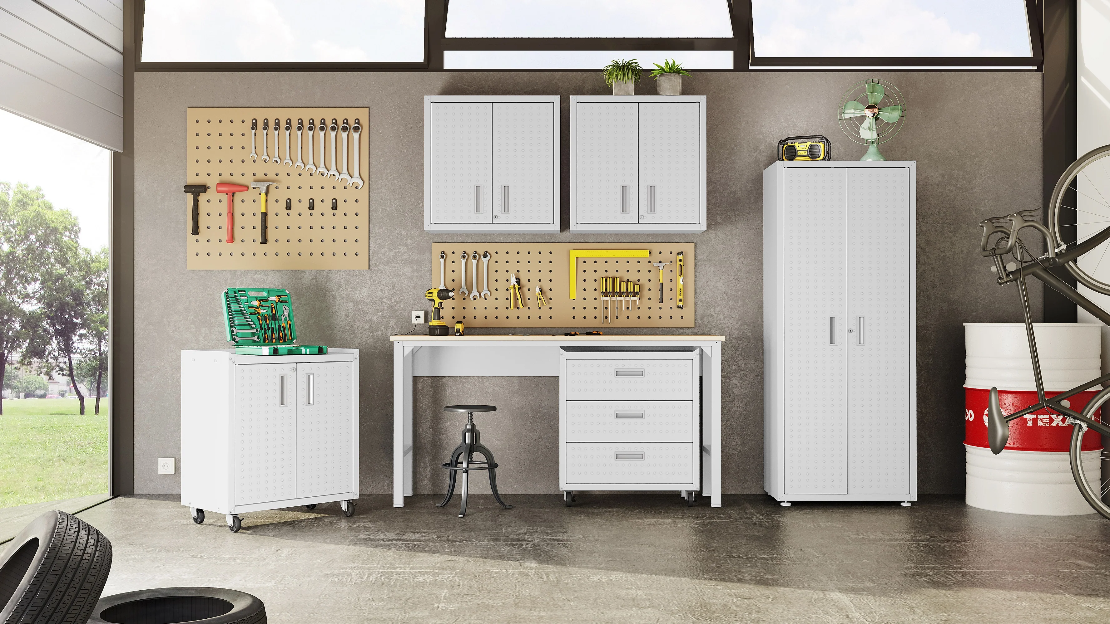 3-Piece Fortress Mobile Space-Saving Garage Cabinet and Worktable 5.0 in White - Image 10