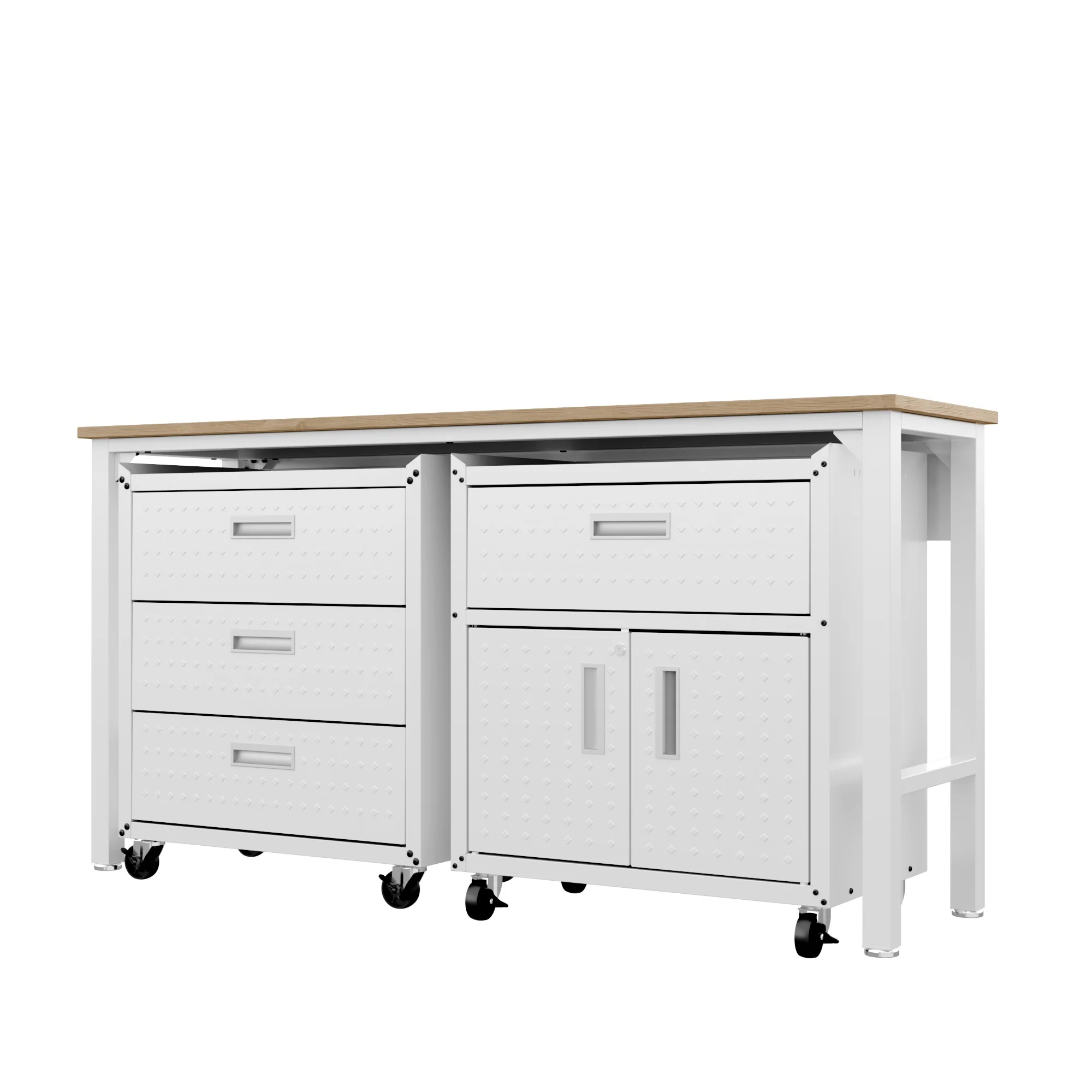 3-Piece Fortress Mobile Space-Saving Garage Cabinet and Worktable 5.0 in White - Image 7