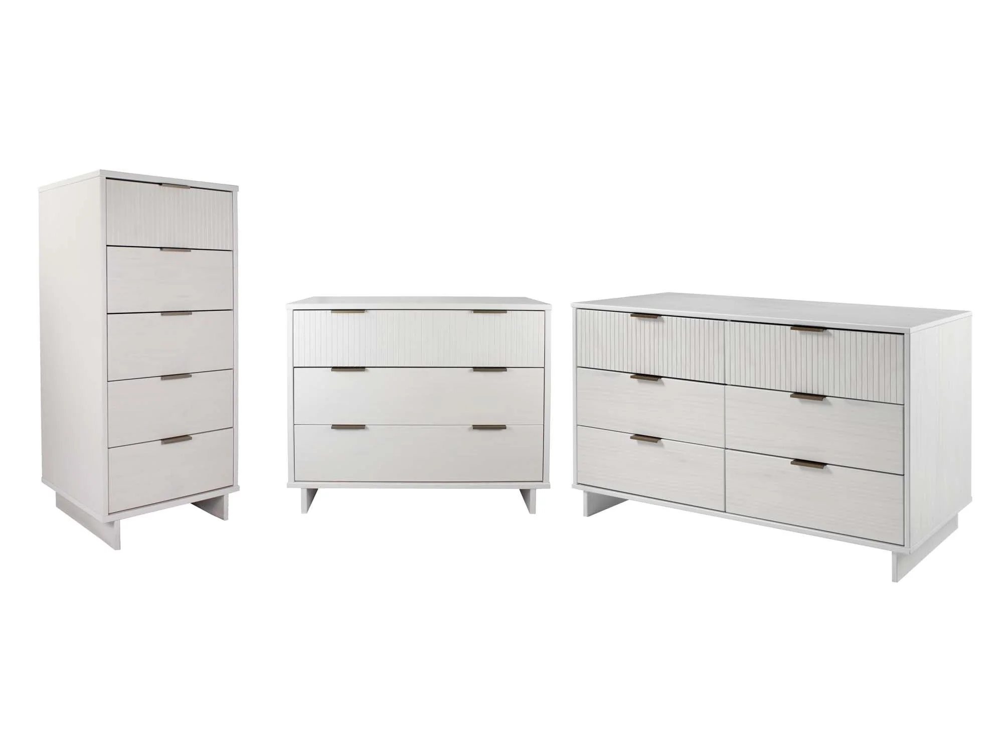 Granville 3-Piece Tall Narrow Chest, Double Dresser Set and Standard Dresser Set in White