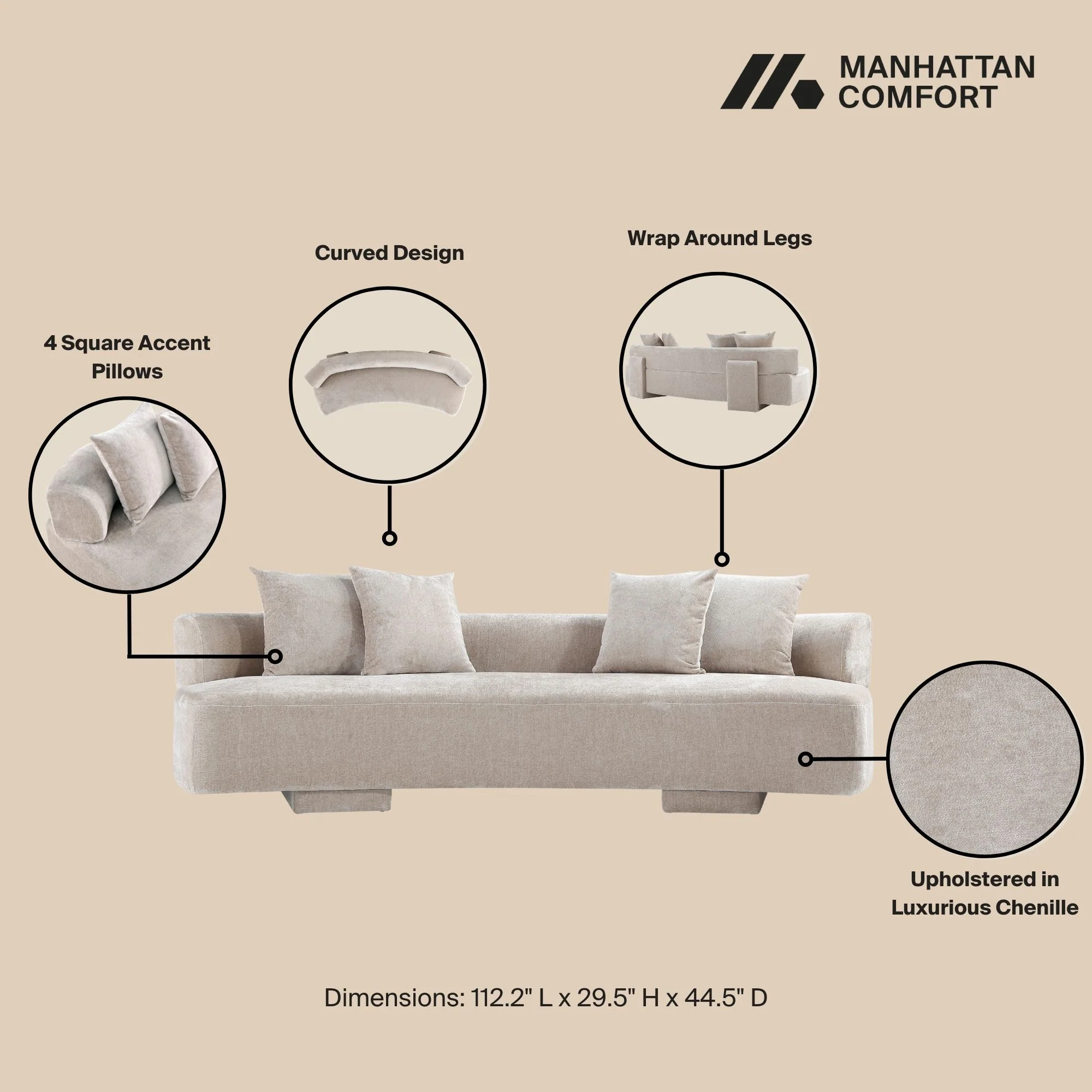 3-Piece Verandah 112" XL Sofa and 2 Accent Chairs in Beige - Image 6