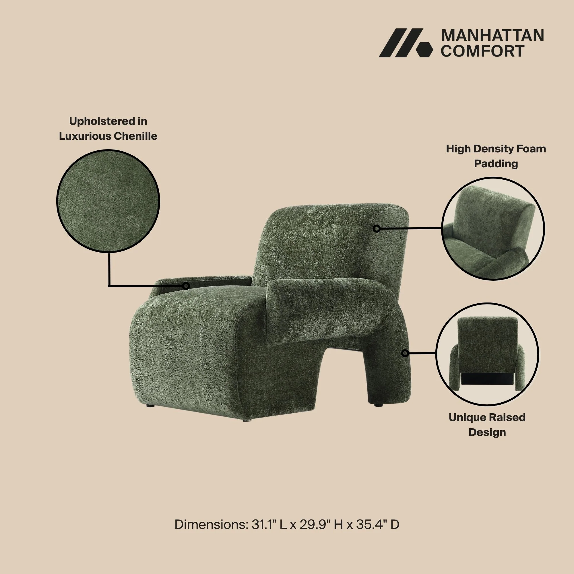 3-Piece Verandah 112" XL Sofa and 2 Accent Chairs in Olive Green - Image 4