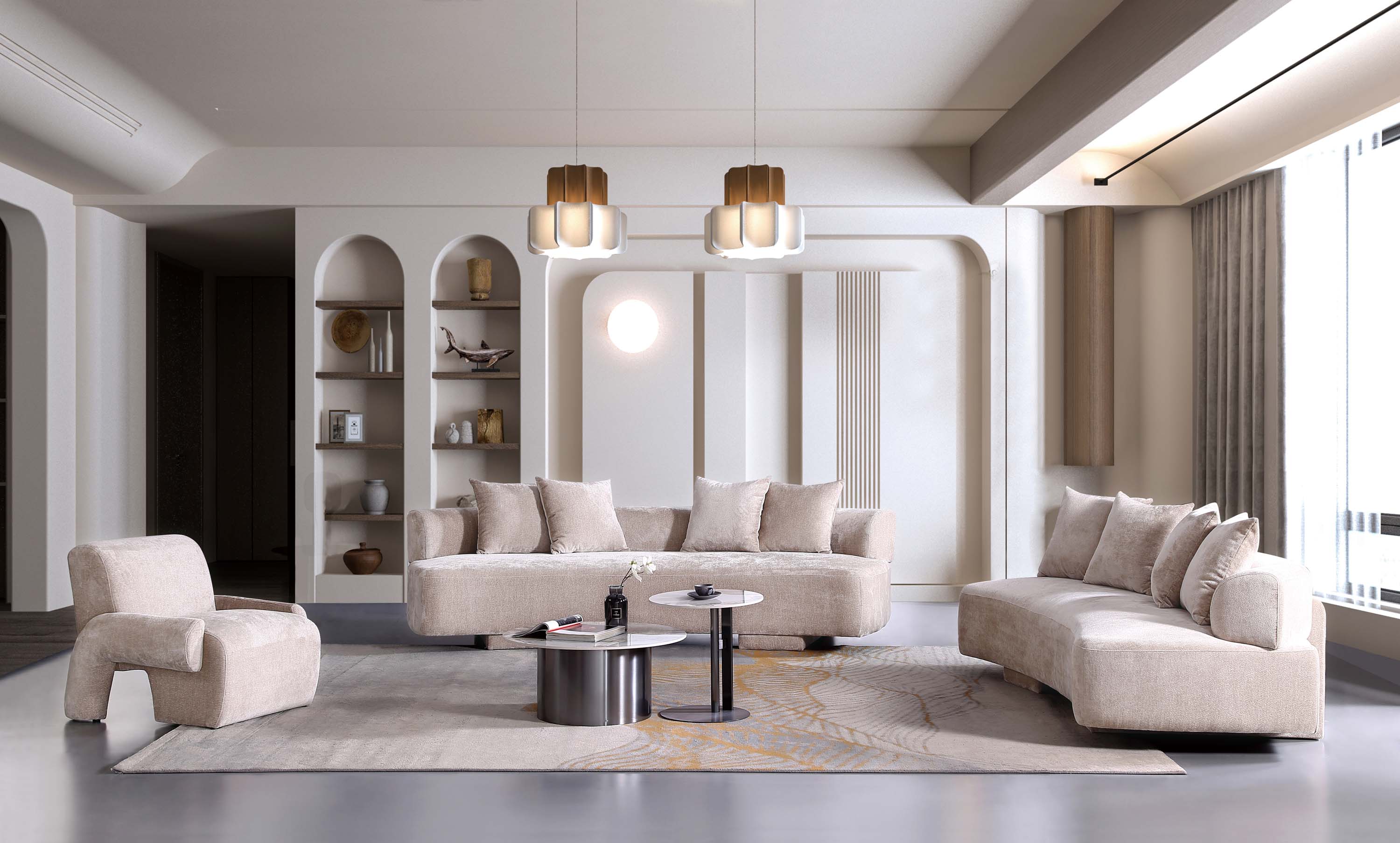 3-Piece Verandah 90.6" Sofa, 112" XL Sofa and Accent Chair in Beige - Image 2