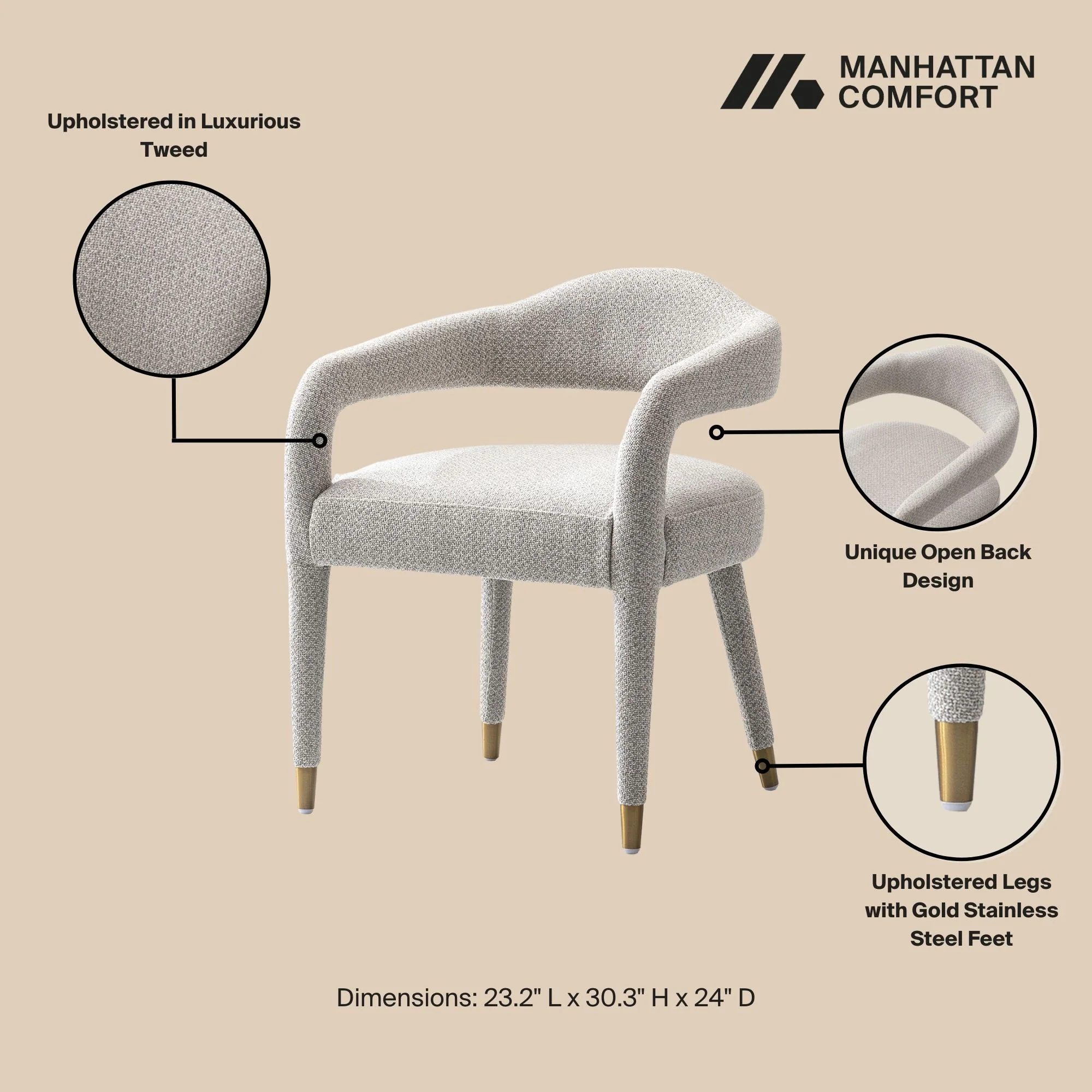 5-Piece Hathaway 47.24 Round Dining Set in Black with 4 Aspen Dining Chairs in Silver Lining - Image 4