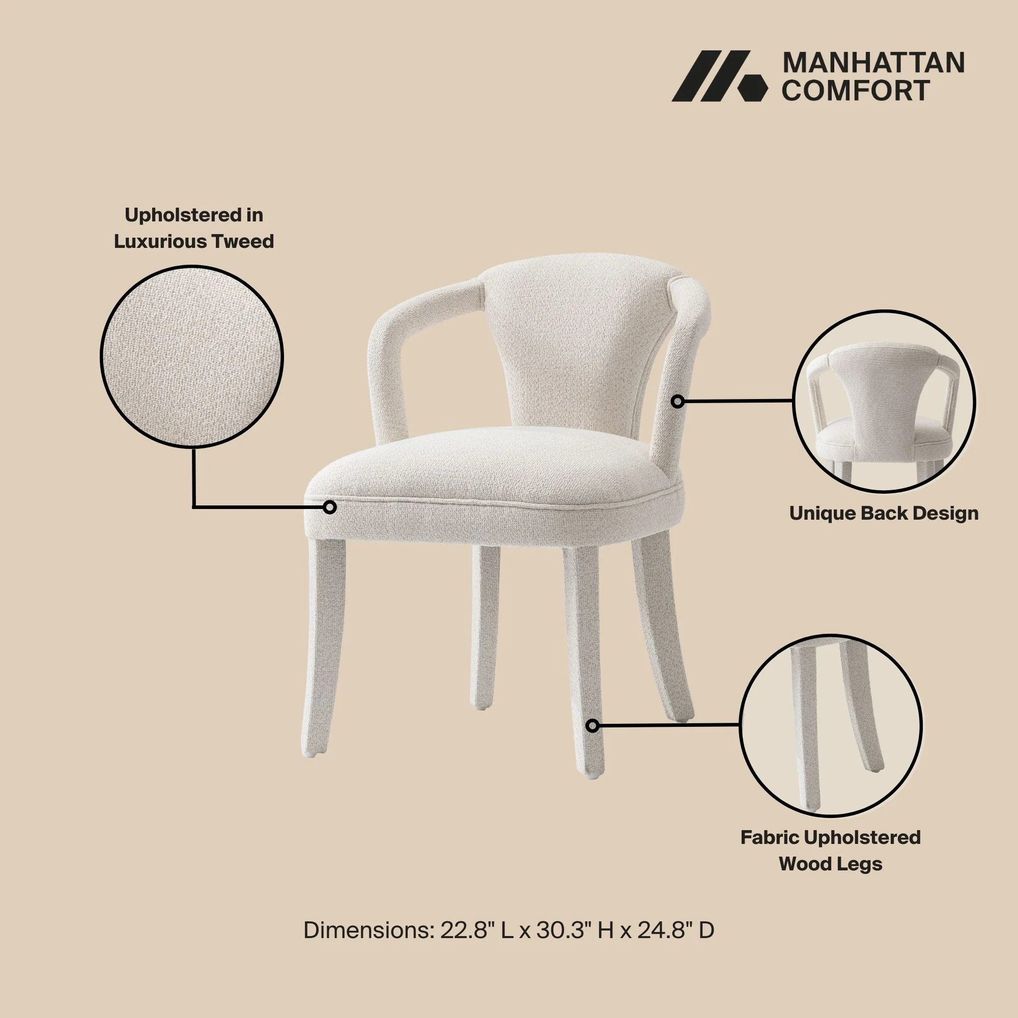 5-Piece Hathaway 47.24 Round Dining Set in Black with 4 Palmer Dining Armchairs in Ivory - Image 4