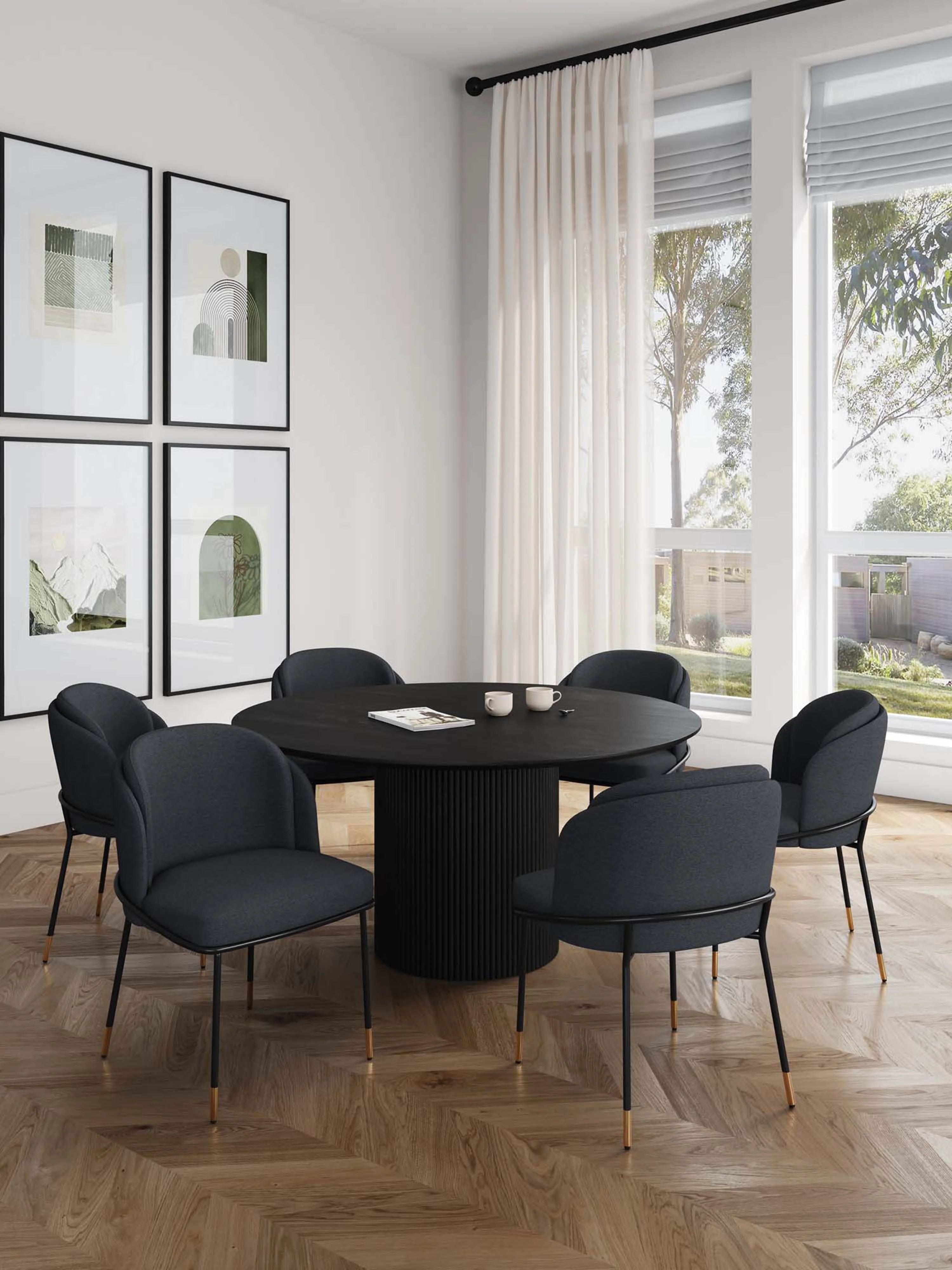 7-Piece Hathaway 59.05 Round Dining Set in Black with 6 Flor Dining Chairs in Black - Image 2