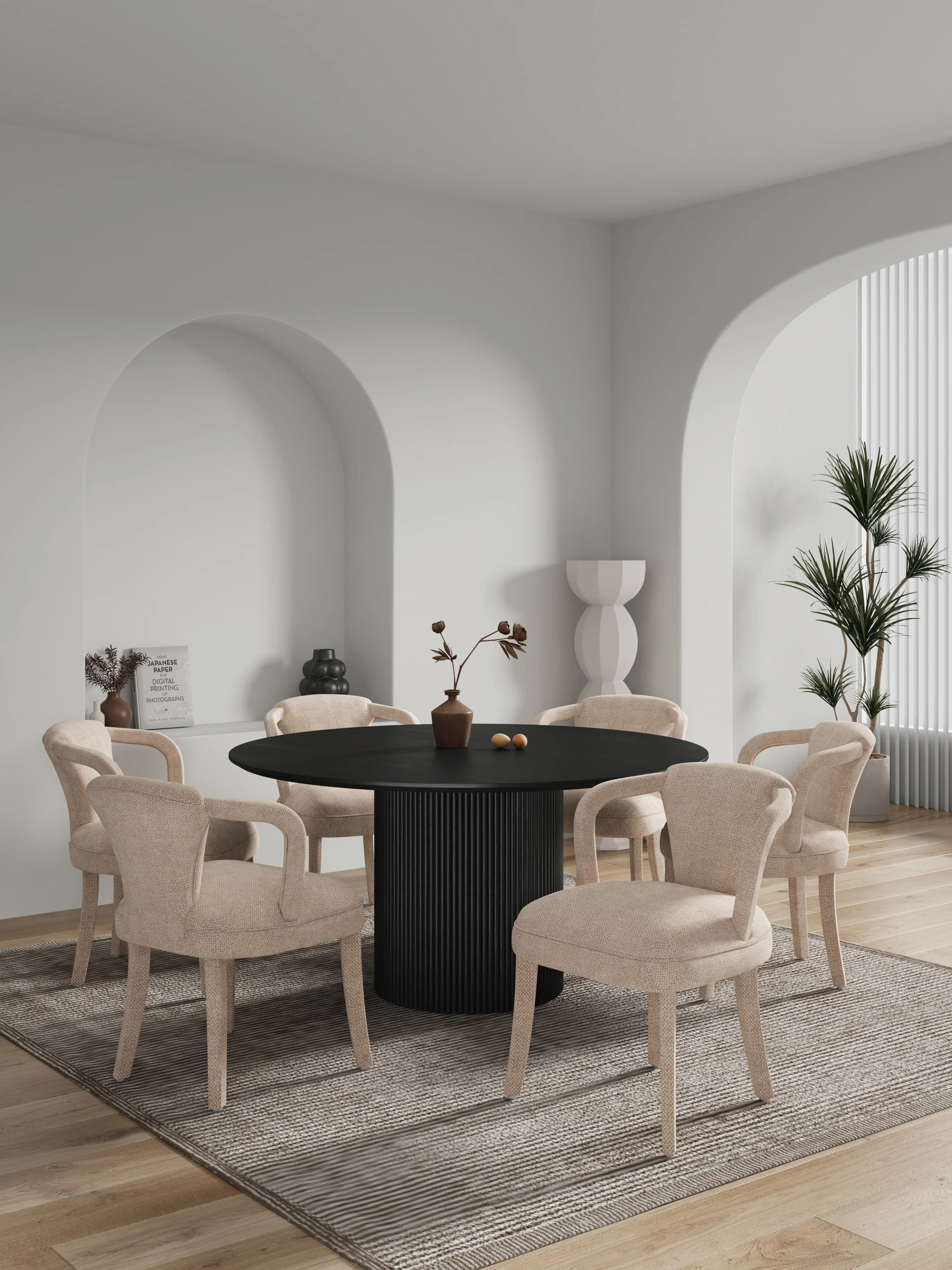 7-Piece Hathaway 59.05 Round Dining Set in Black with 6 Flor Dining Chairs in Grey - Image 2