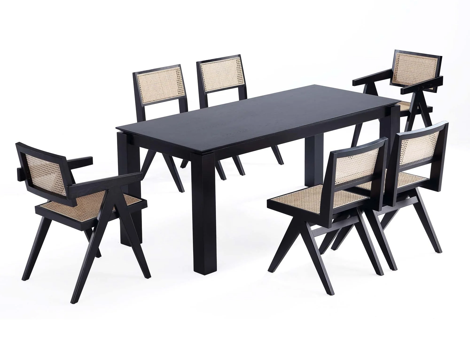 7-Piece Rockaway 70.86 Dining Set in Black with 6 Hamlet Side and Arm Chairs