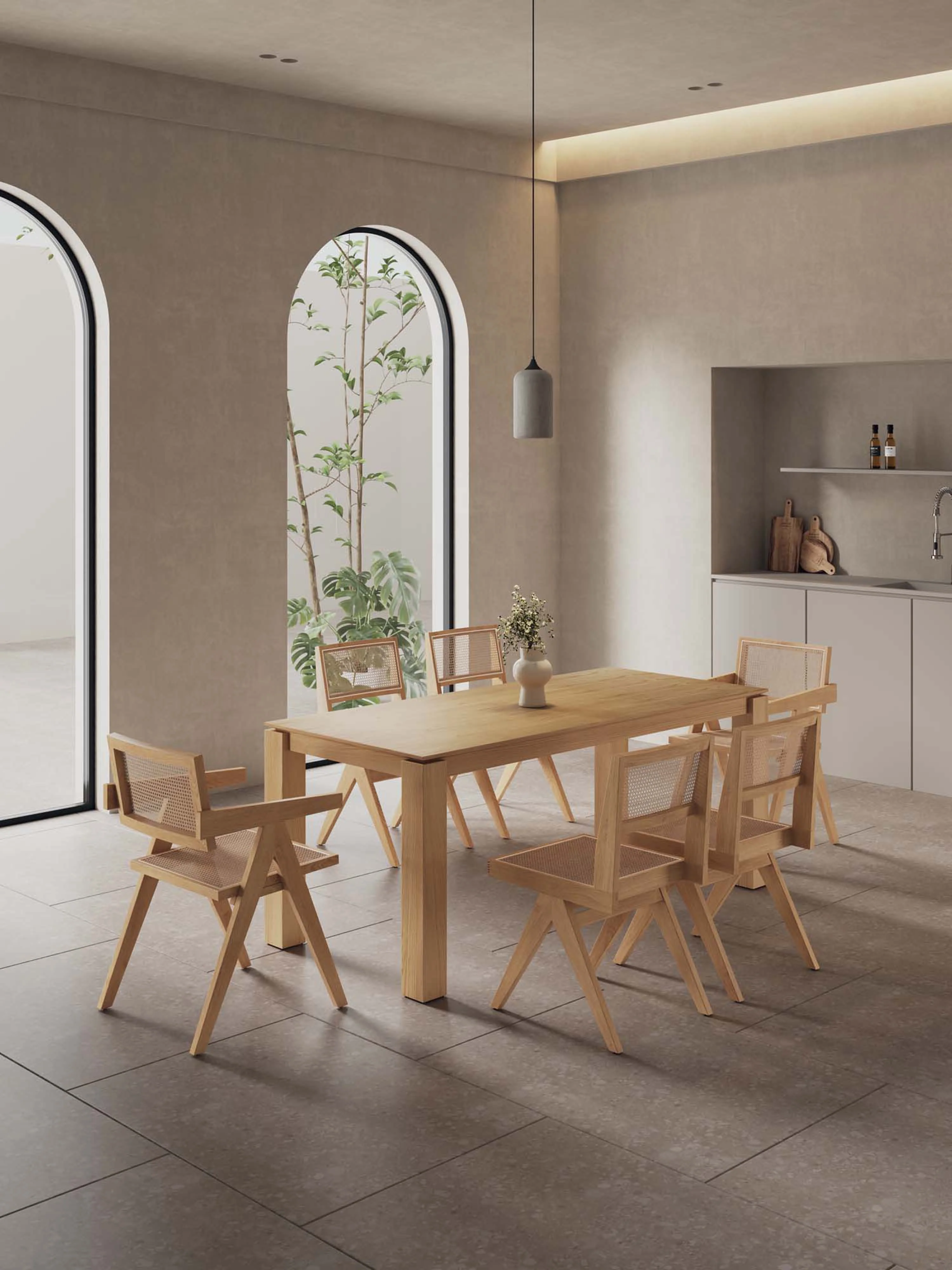 7-Piece Rockaway 70.86 Dining Set in Nature with 6 Hamlet Side and Arm Chairs - Image 2