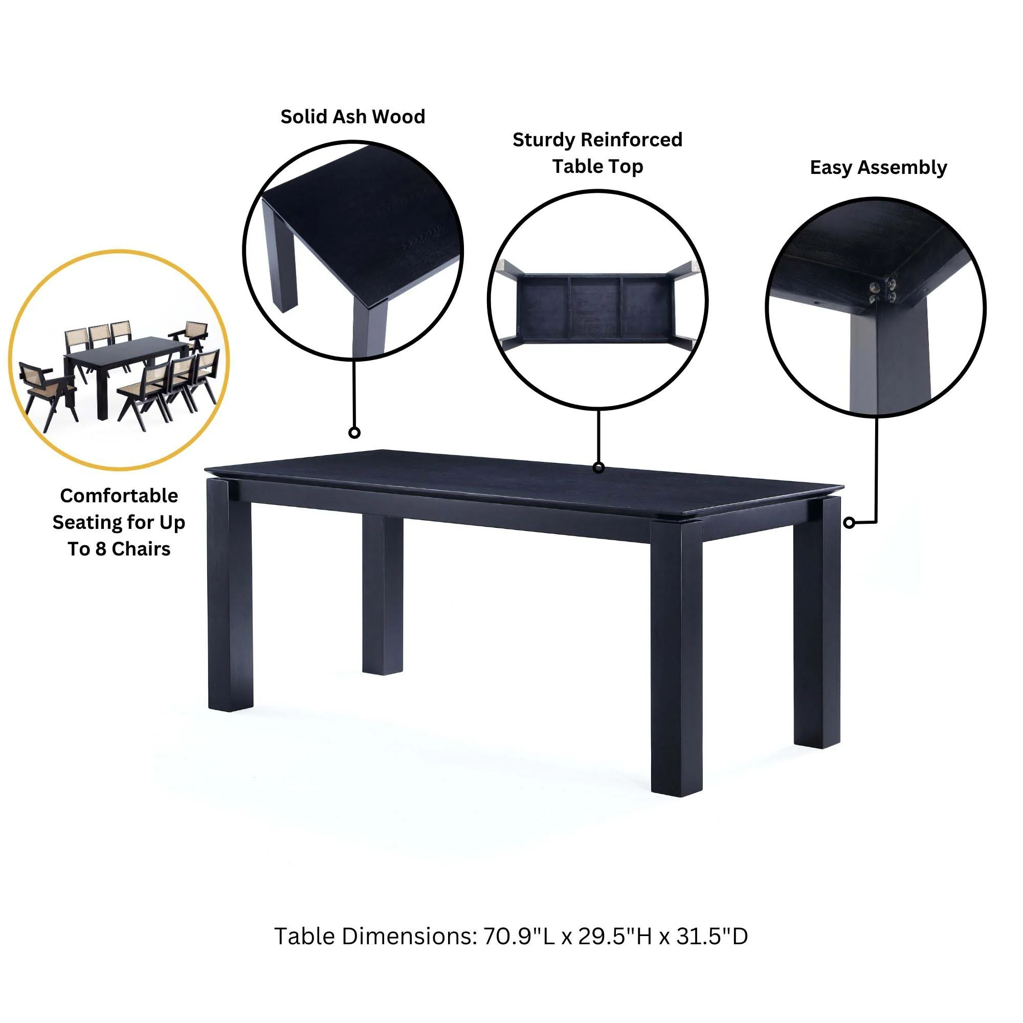9-Piece Rockaway 70.86 Dining Set in Black with 8 Hamlet Side and Arm Chairs - Image 5