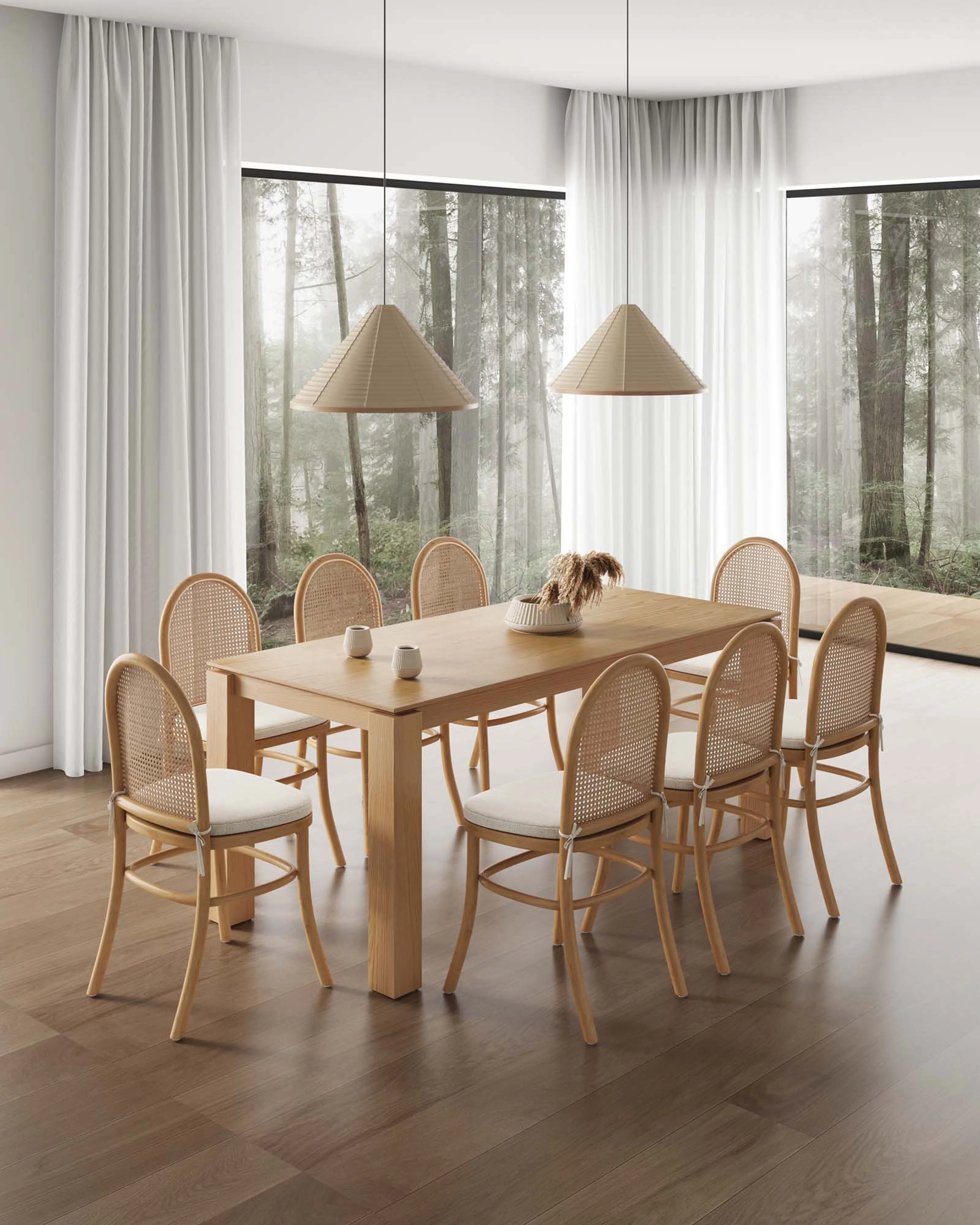 9-Piece Rockaway 70.86 Dining Set in Nature with 8 Paragon 1.0 Dining Chairs - Image 2