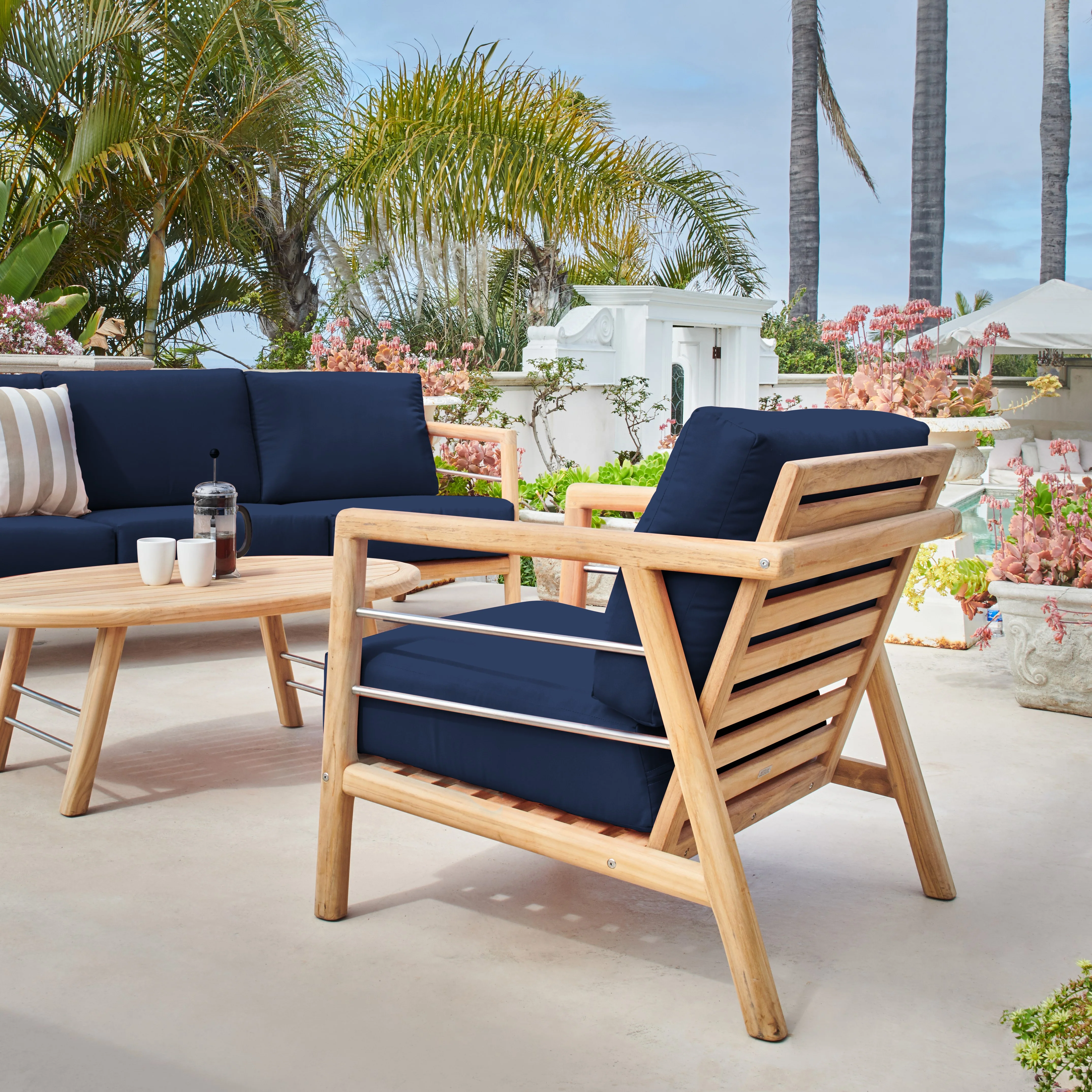 Aalto Teak Navy Outdoor Club Chair with Sunbrella® Cushion - Image 5