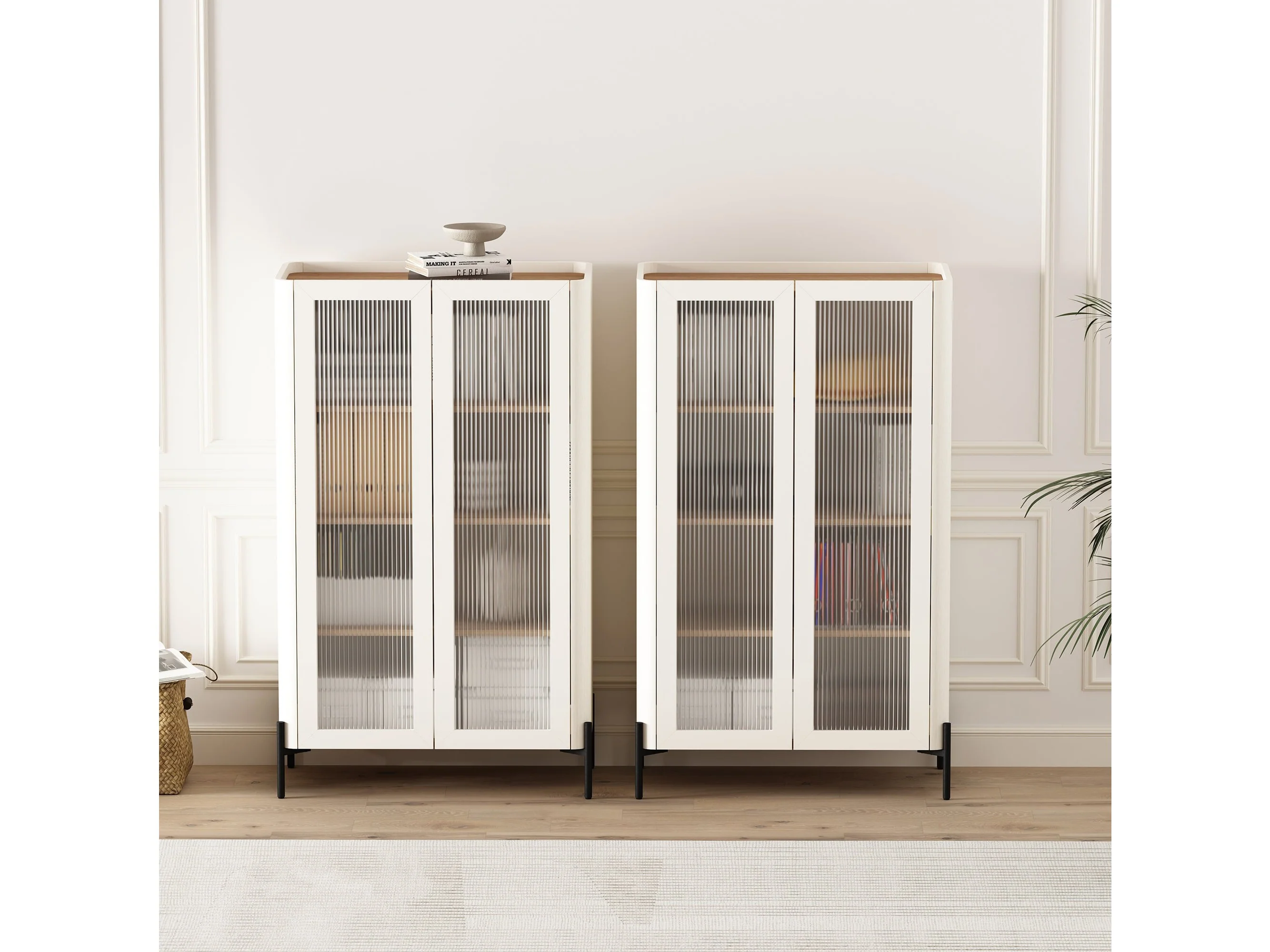 Abbey Décor Glass Cabinet in Maple and Off White (set of 2)