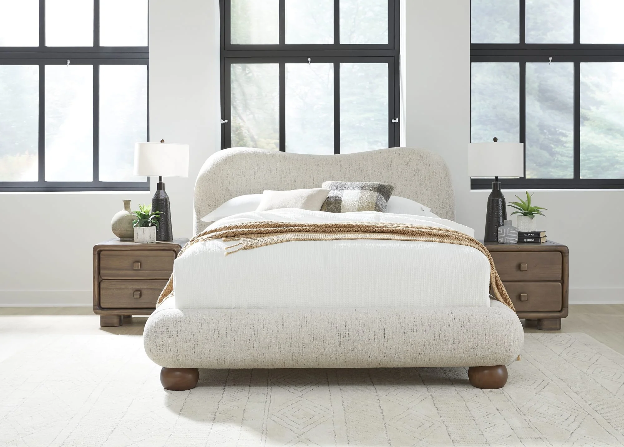 Afra Chinchilla California King Chenille Upholstered Wood Leg Platform Bed - Image 3