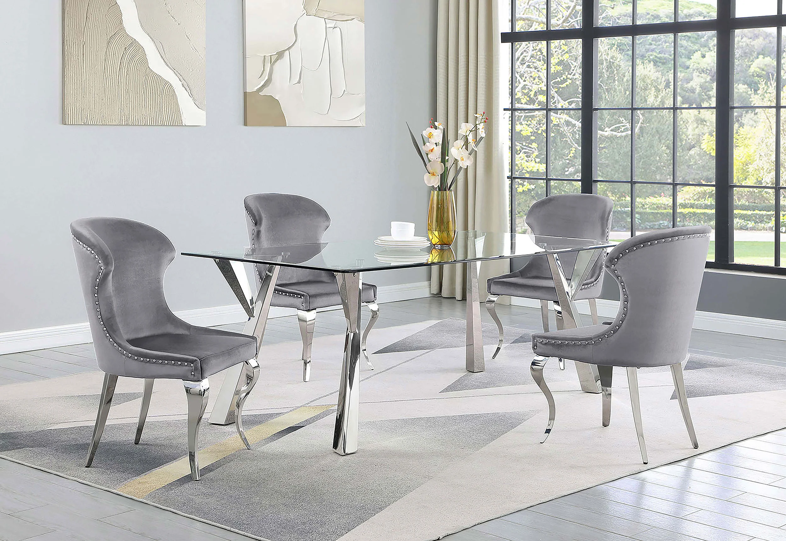 Alaia Chrome Rectangular Dining Room Table - Image 7