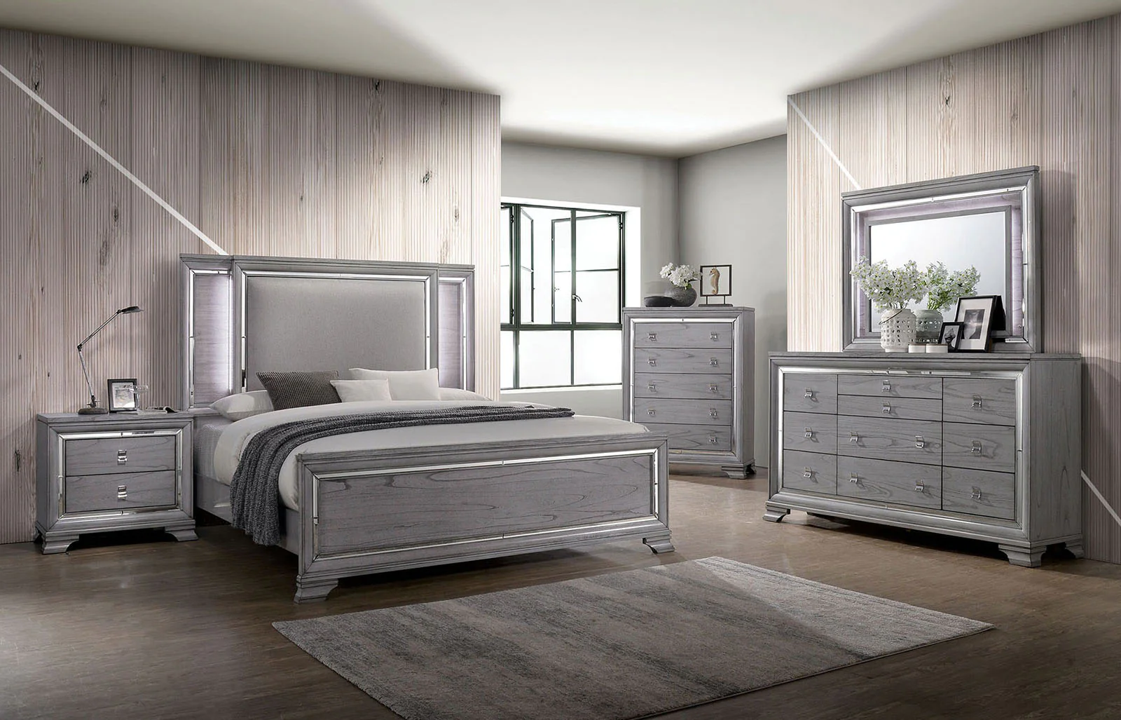 Alanis Light Gray 5 Pc. Queen Bedroom Set w/ 2NS - Image 7