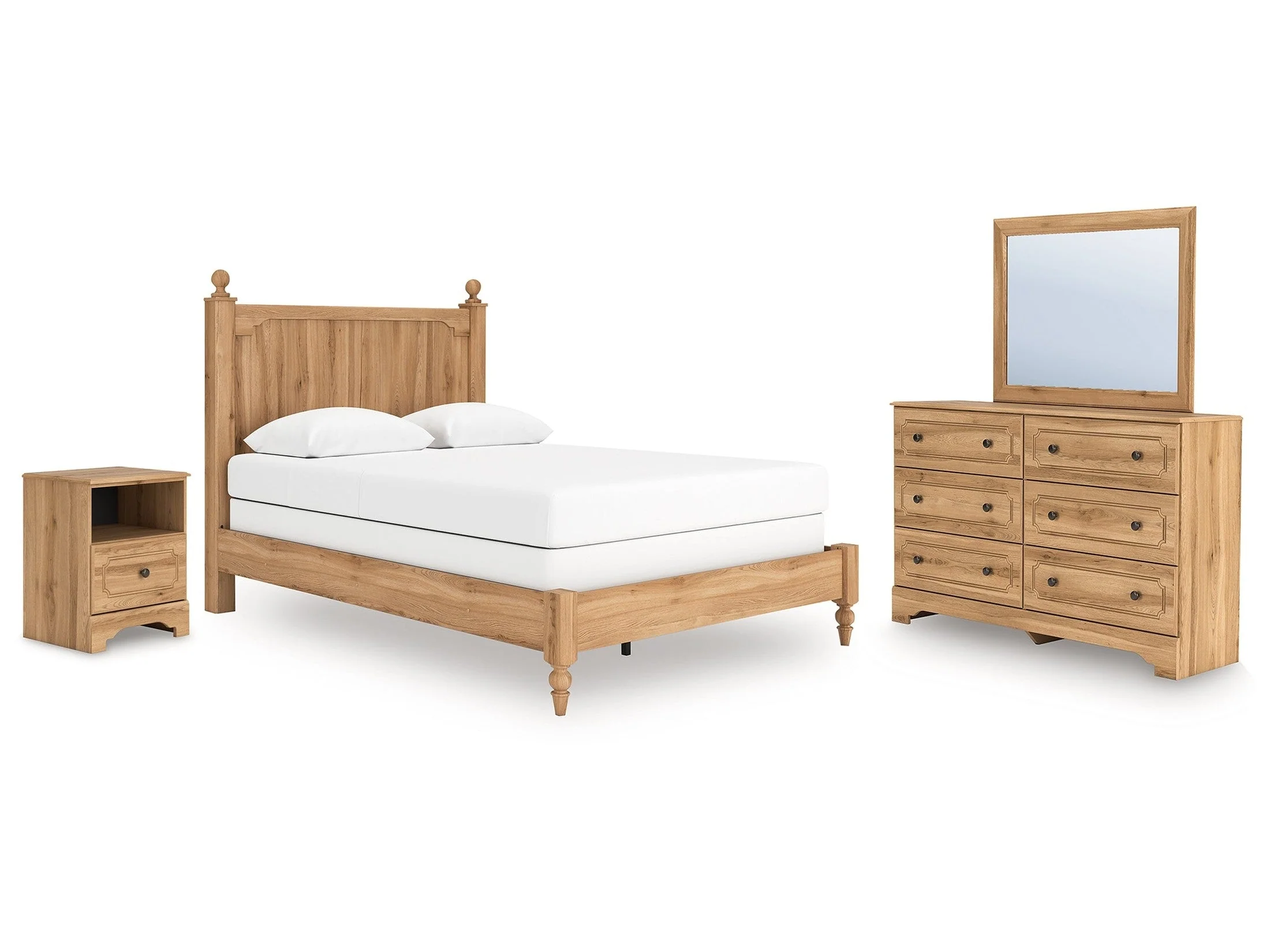 Aleaport Warm Brown Queen Panel Bed, Dresser, Mirror and Nightstand (Online Special Price)