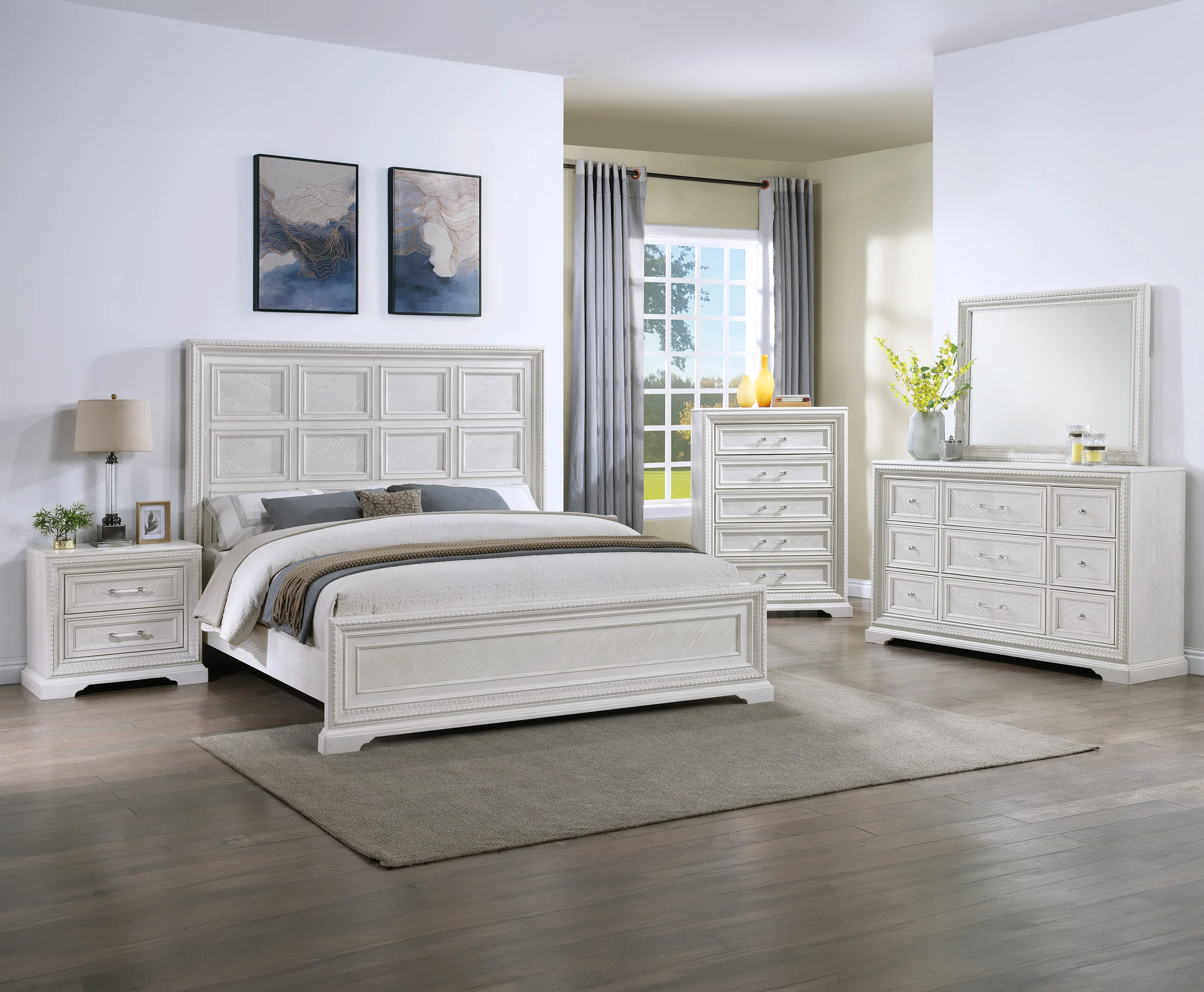 Alexandria Antique White Queen Panel Bed - Image 5