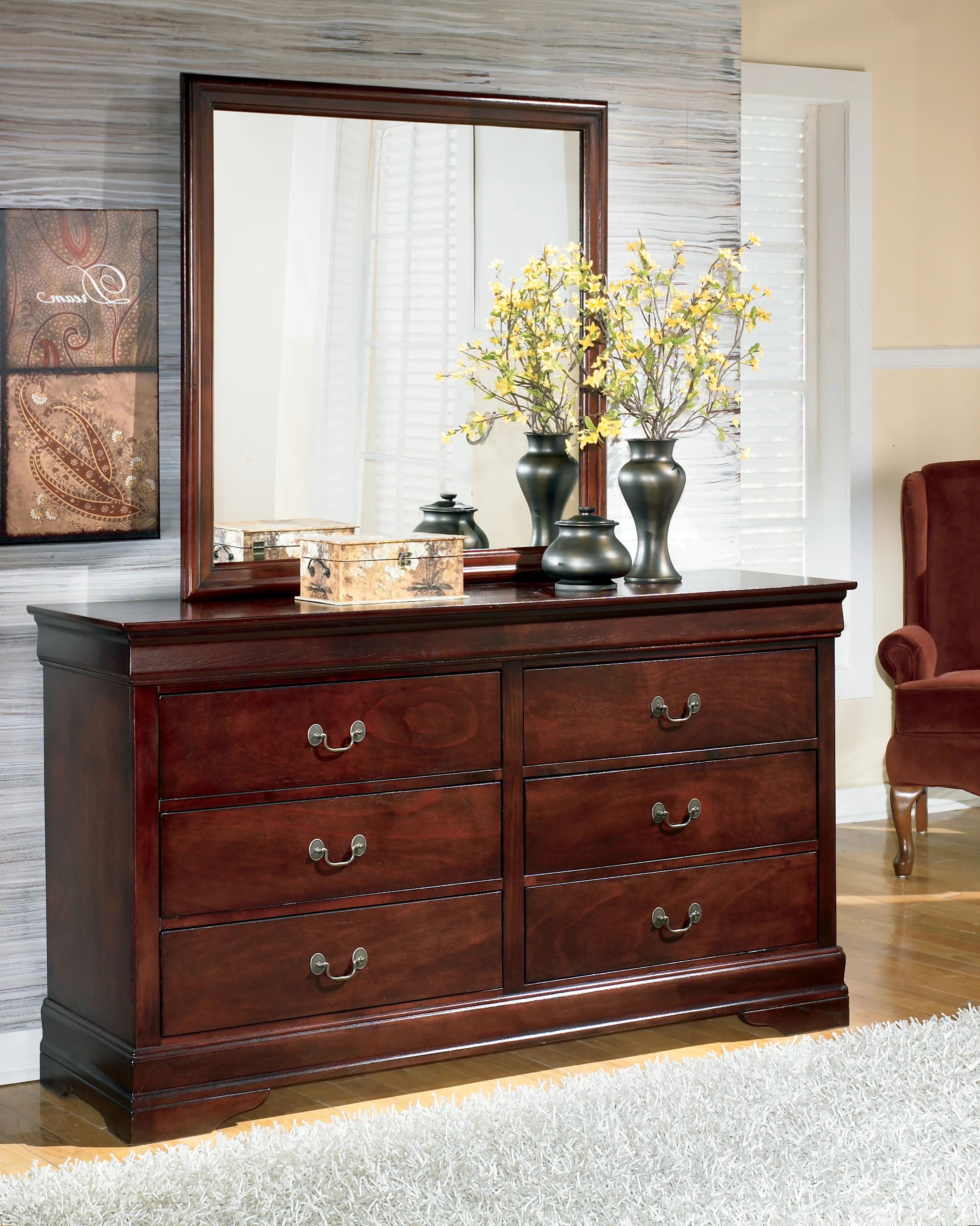 Alisdair Reddish Brown California King Sleigh Bed, Dresser, Mirror, Chest and Nightstand (Online Special Price) - Image 13