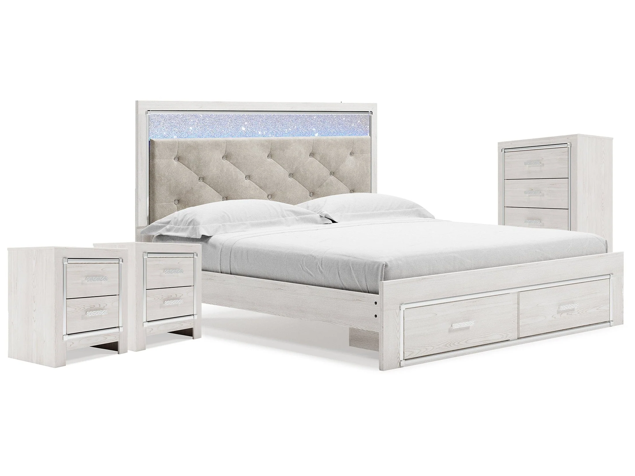 Altyra White King Storage Bedroom Set with Chest and 2 Nightstands (Online Special Price)
