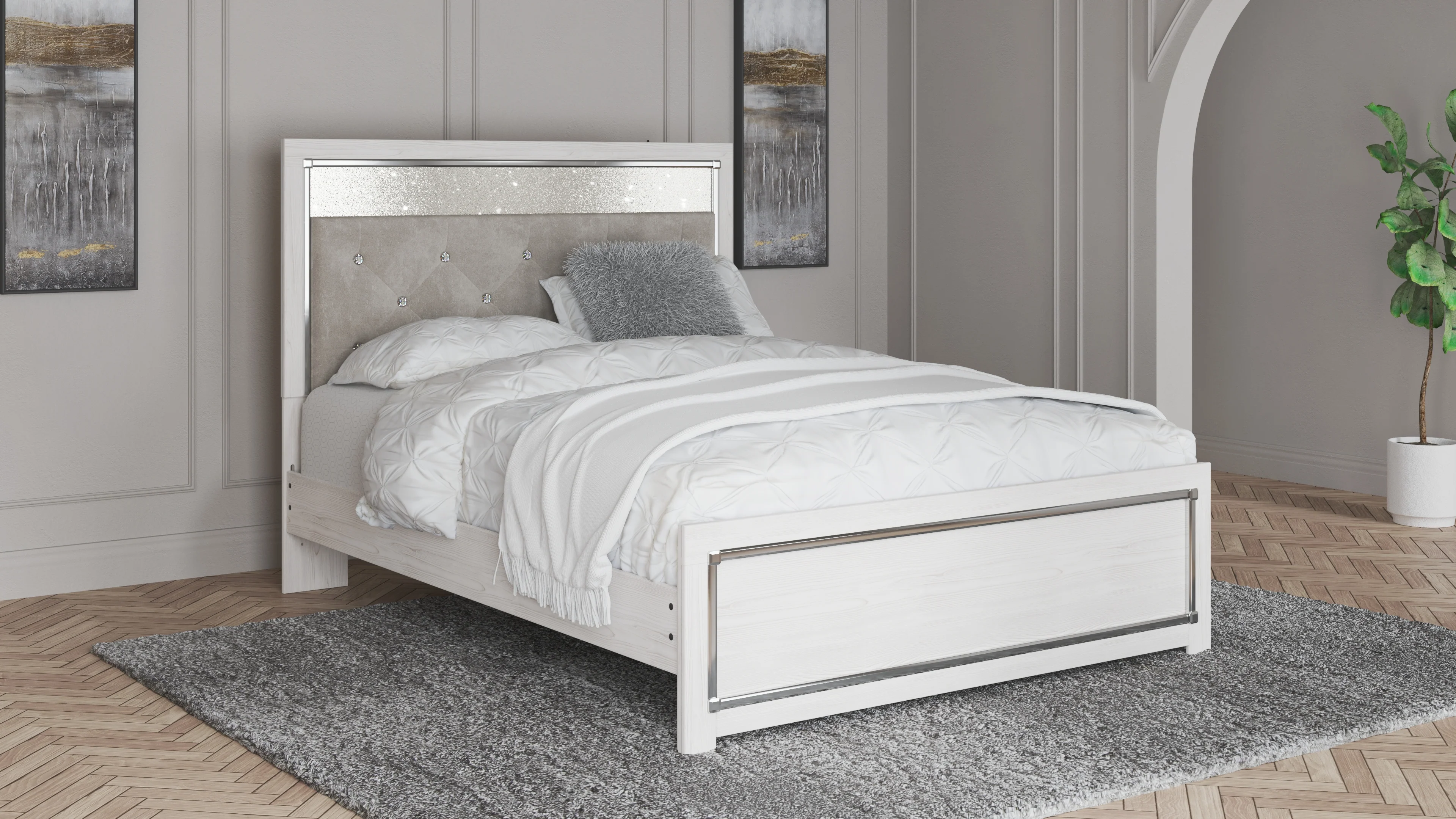 Altyra White Queen Upholstered Panel Bed, Dresser and Mirror (Online Special Price) - Image 15