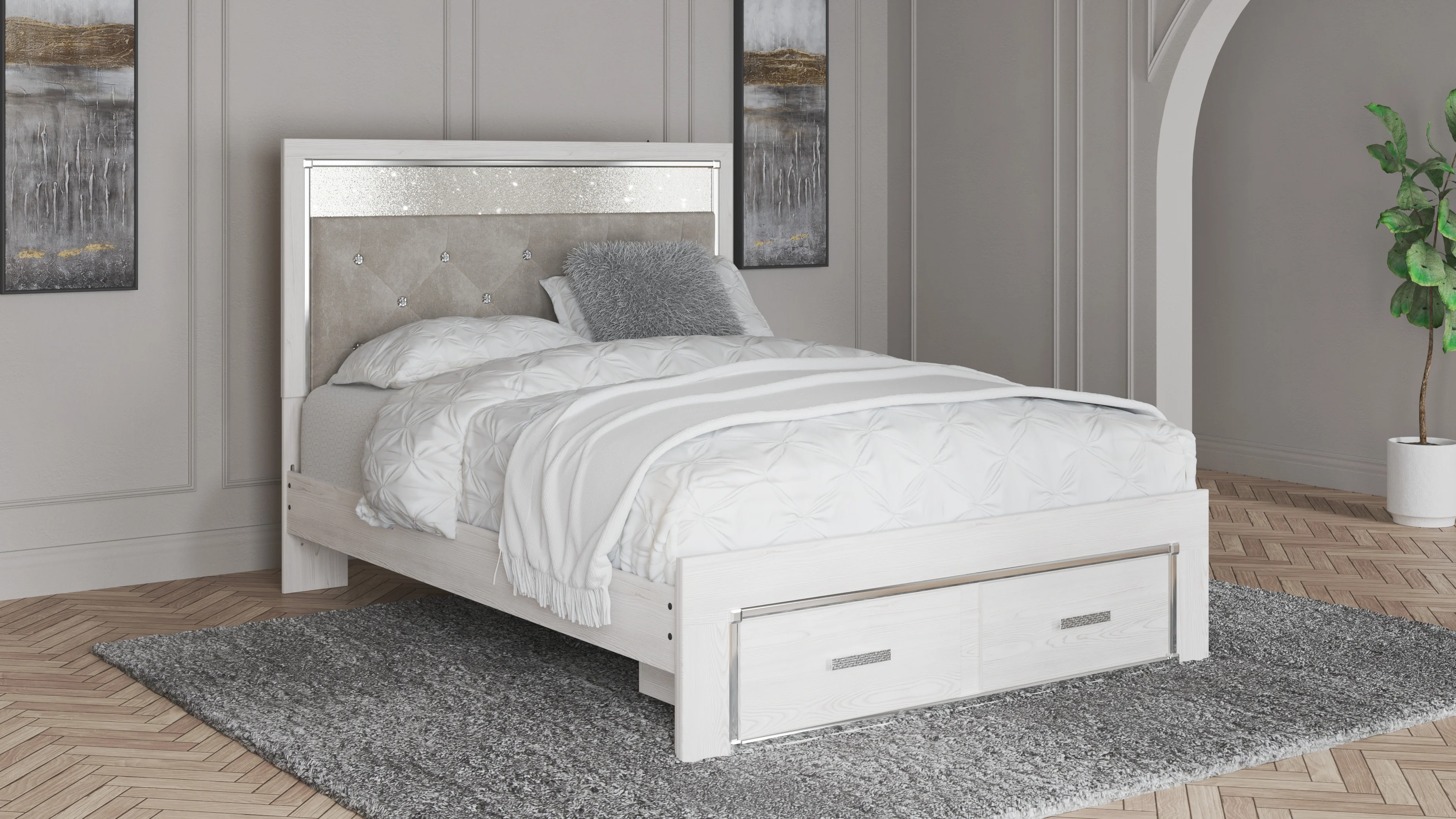 Altyra White Queen Upholstered Panel Storage Bed, Dresser and Mirror (Online Special Price) - Image 18