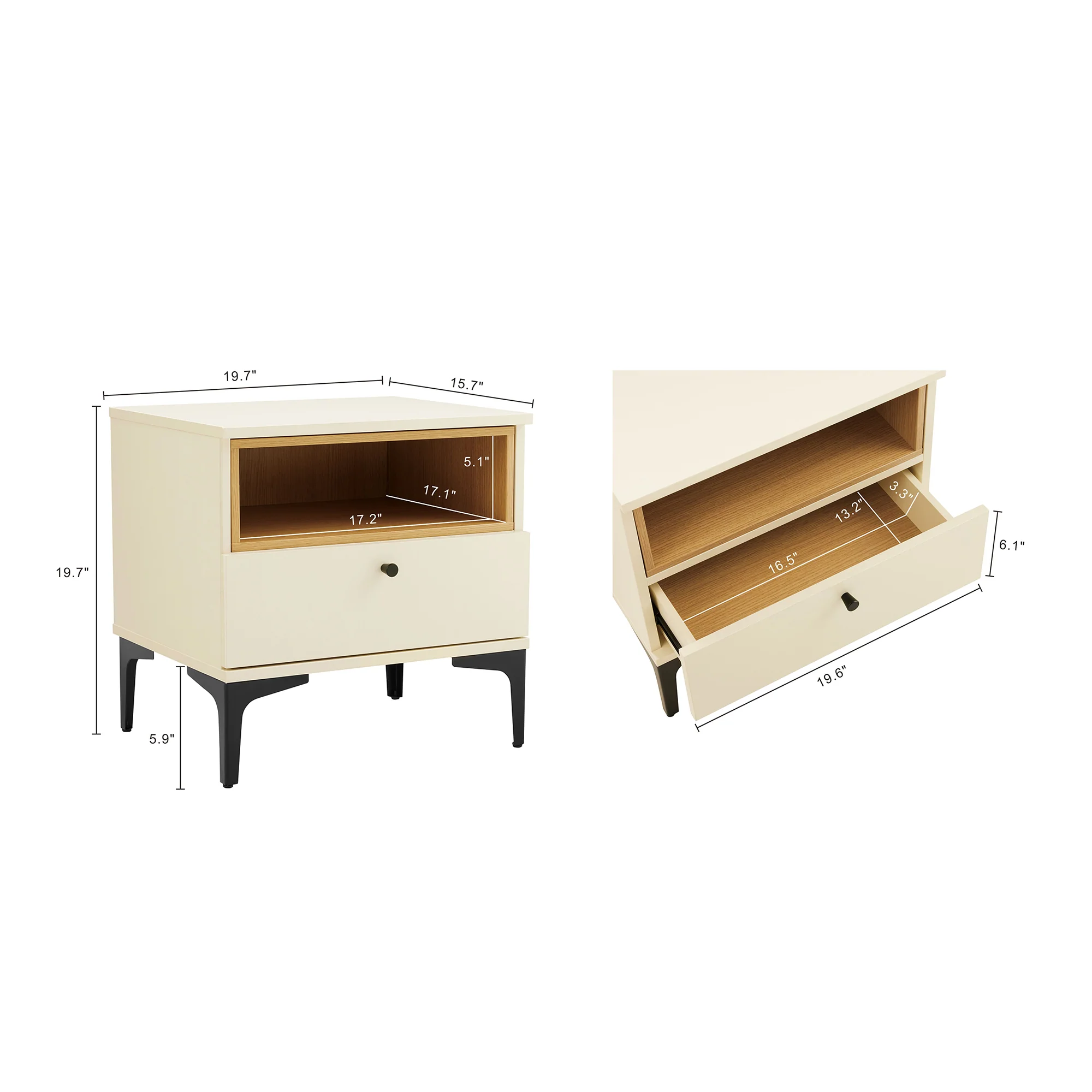 Amara Nightstand in Cream and Natural Oak - Image 3