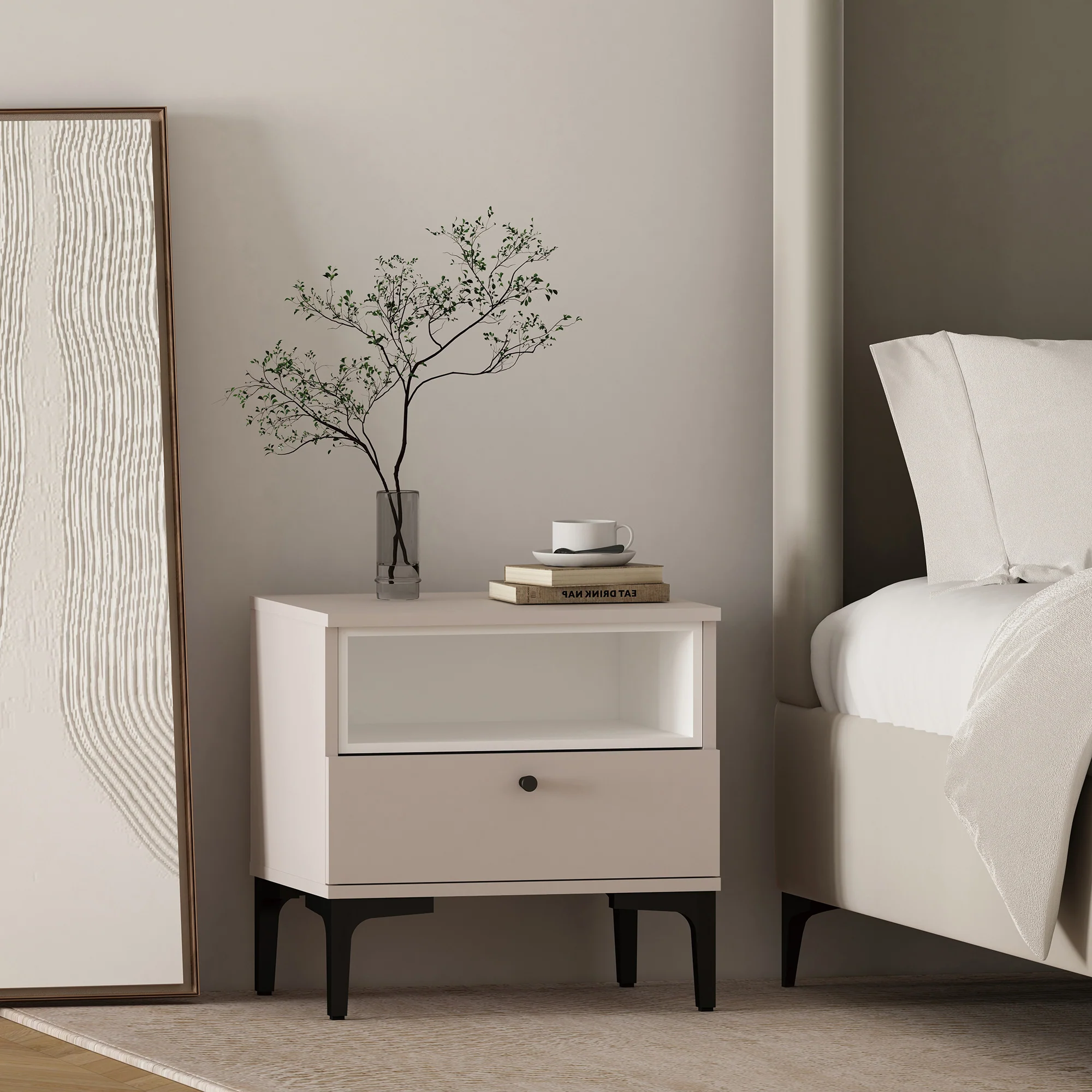 Amara Nightstand in Pale Rose and White - Image 2
