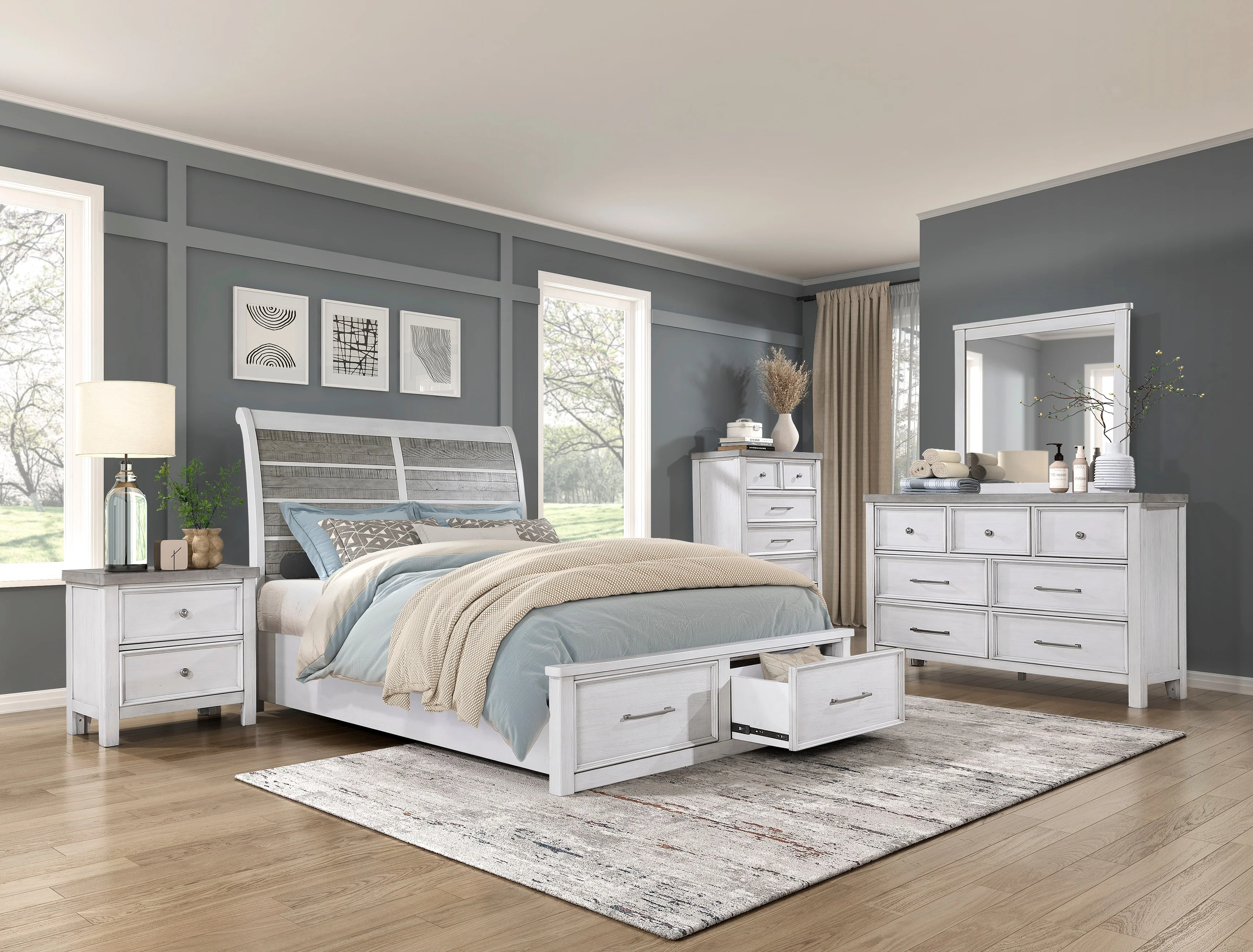 Ambrose Antique White/Antique Gray 4-Piece Queen Bedroom Set - Image 15