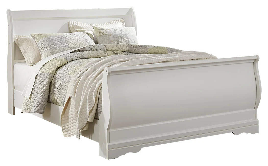 Anarasia White Queen Sleigh Bedroom Set with Dresser, Mirror and 2 Nightstands - Image 3