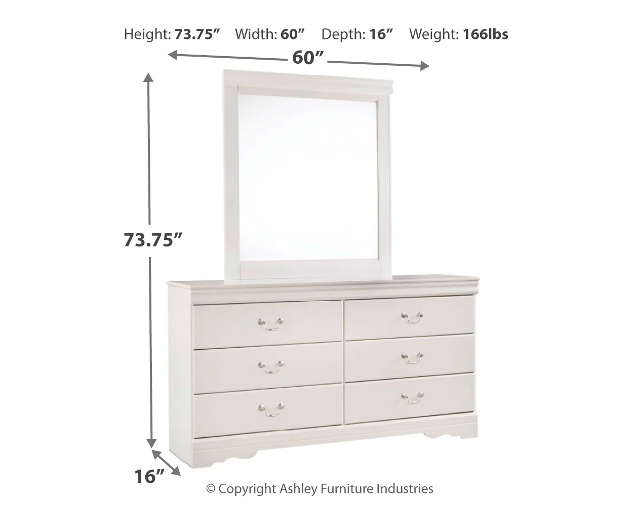 Anarasia White Queen Sleigh Headboard, Dresser and Mirror - Image 5