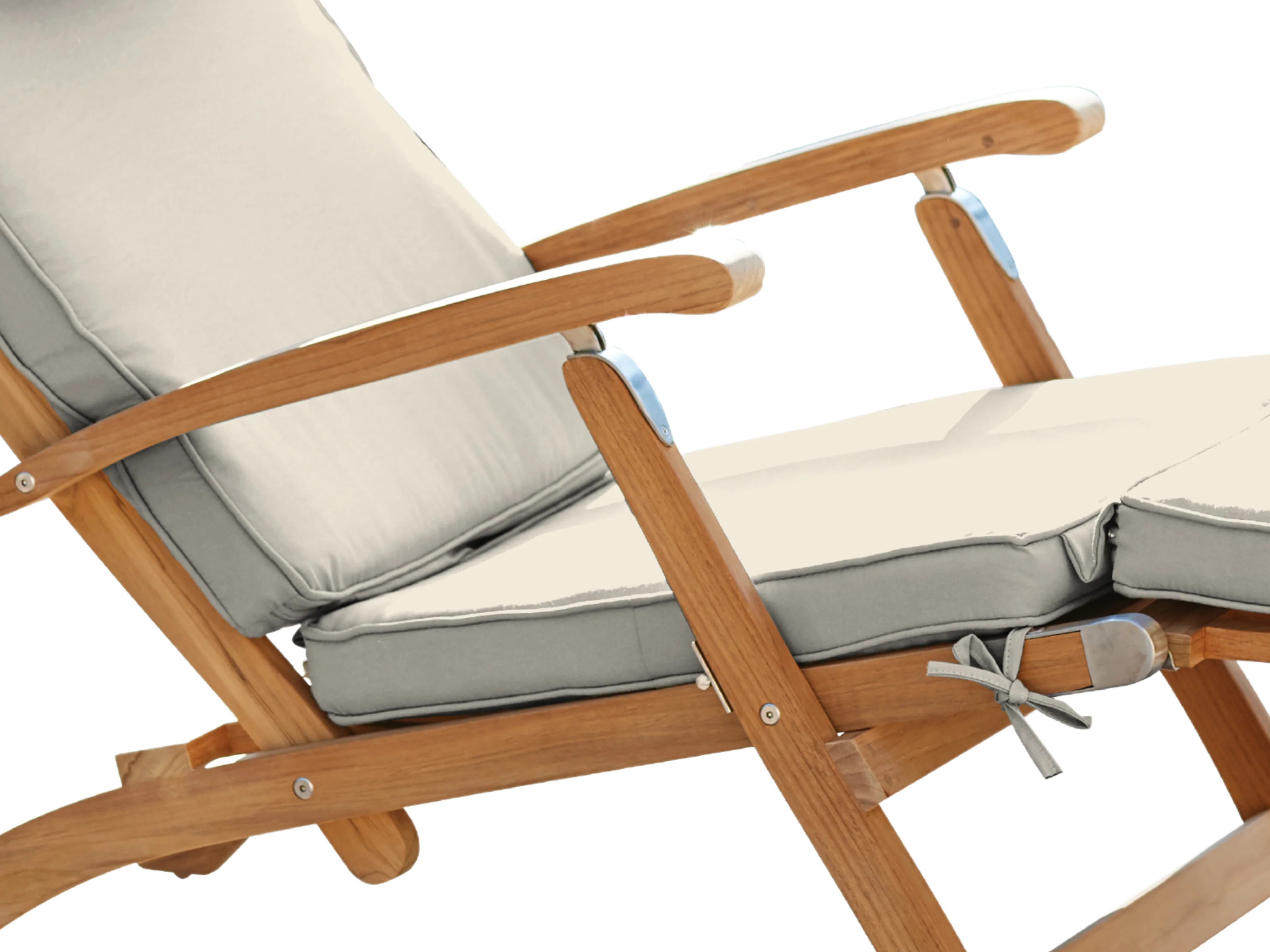 Anders Teak Canvas Outdoor Folding Lounge Deck Chair with Sunbrella® Cushion - Image 3