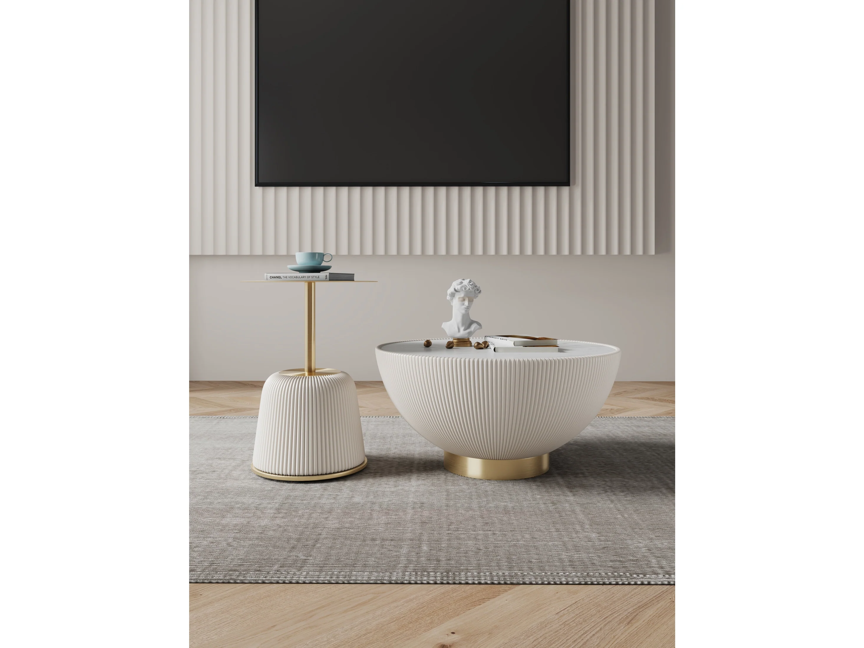 Anderson Coffee Table and End Table 1.0 in Cream (set of 2)