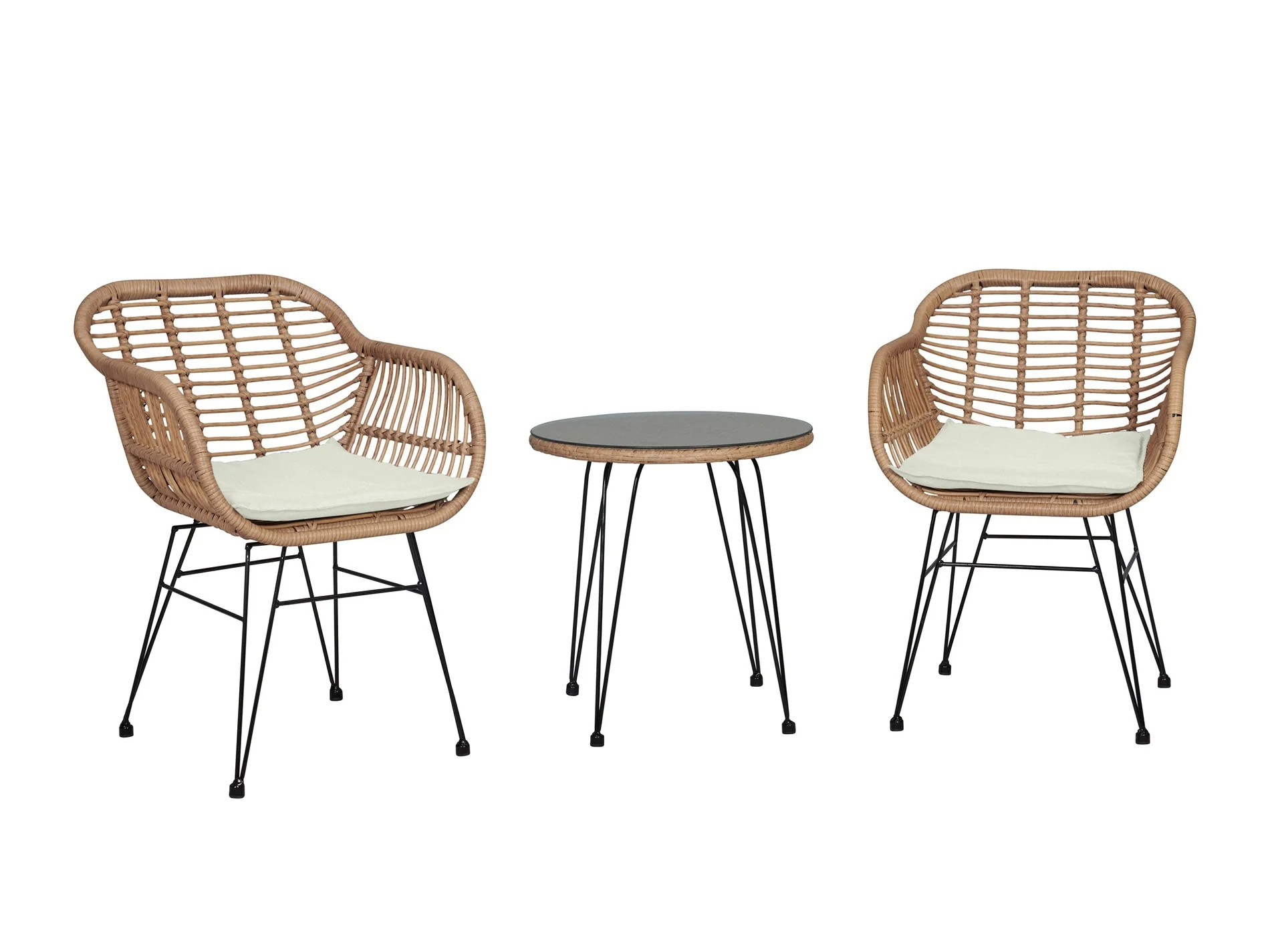 Antibes 1.0 Patio 2-Person Seating Group with End Table with Cream Cushions