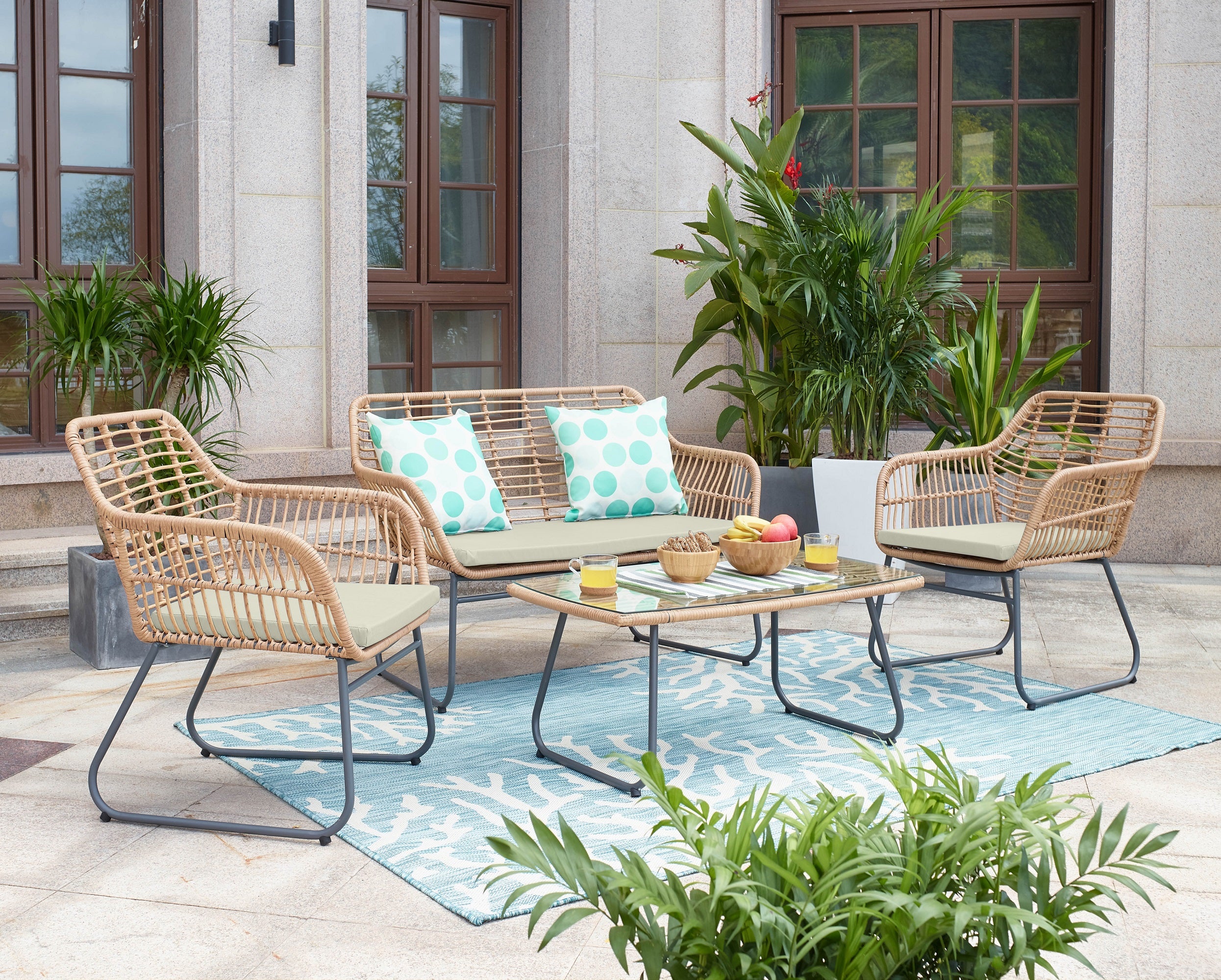 Antibes 2.0 Patio 4-Person Conversation Set with Coffee Table with Cream Cushions - Image 2