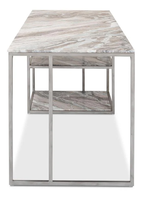 Architect’s Studio Silver Open Desk With Shelves Marble Top - Image 10