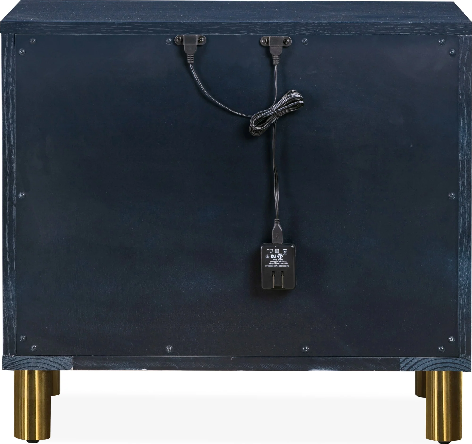 Argento Navy Blue/Burnished Brass Two Drawer USB Charging Nightstand - Image 3