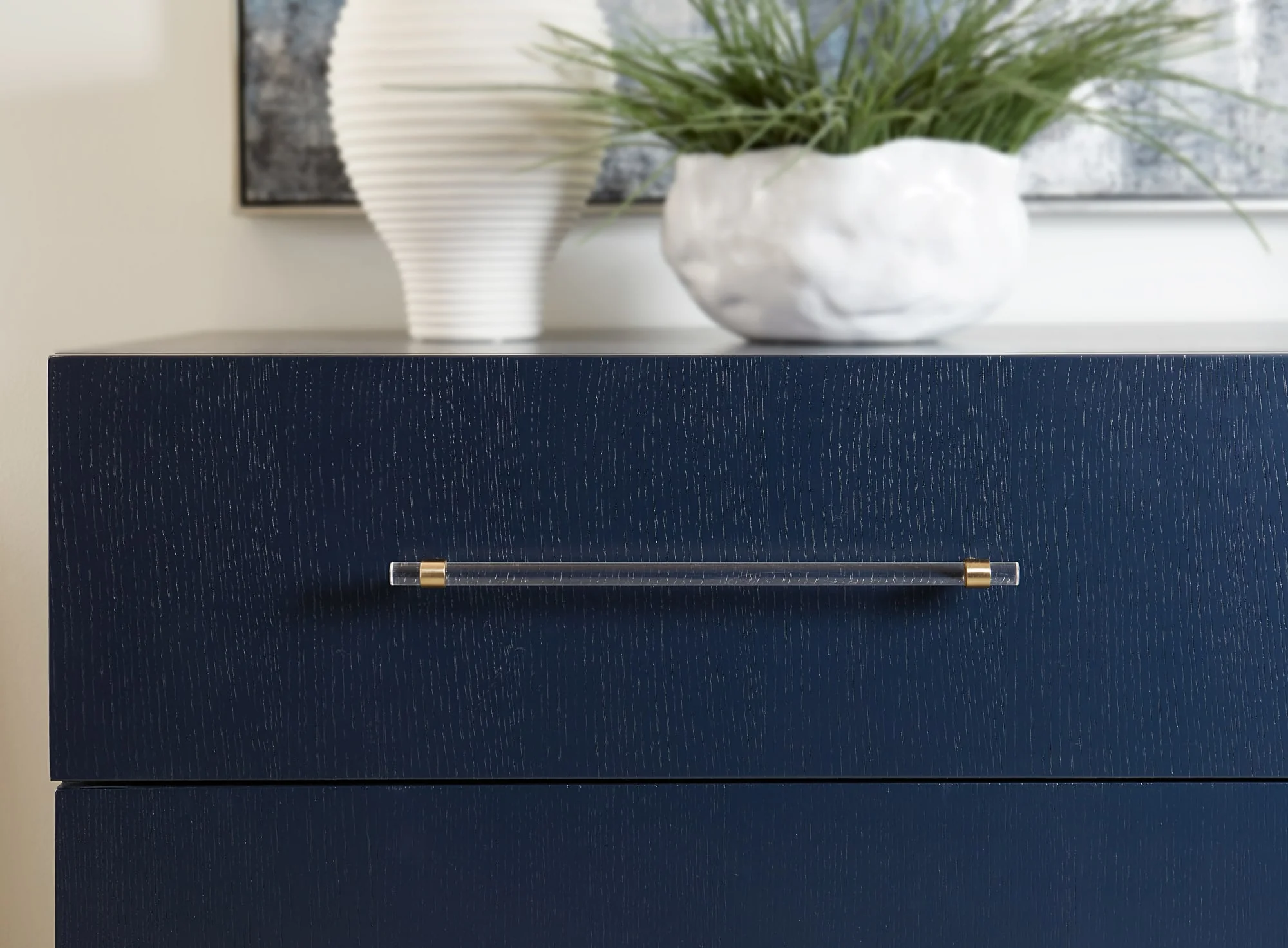 Argento Navy Blue/Burnished Brass Two Drawer USB Charging Nightstand - Image 4
