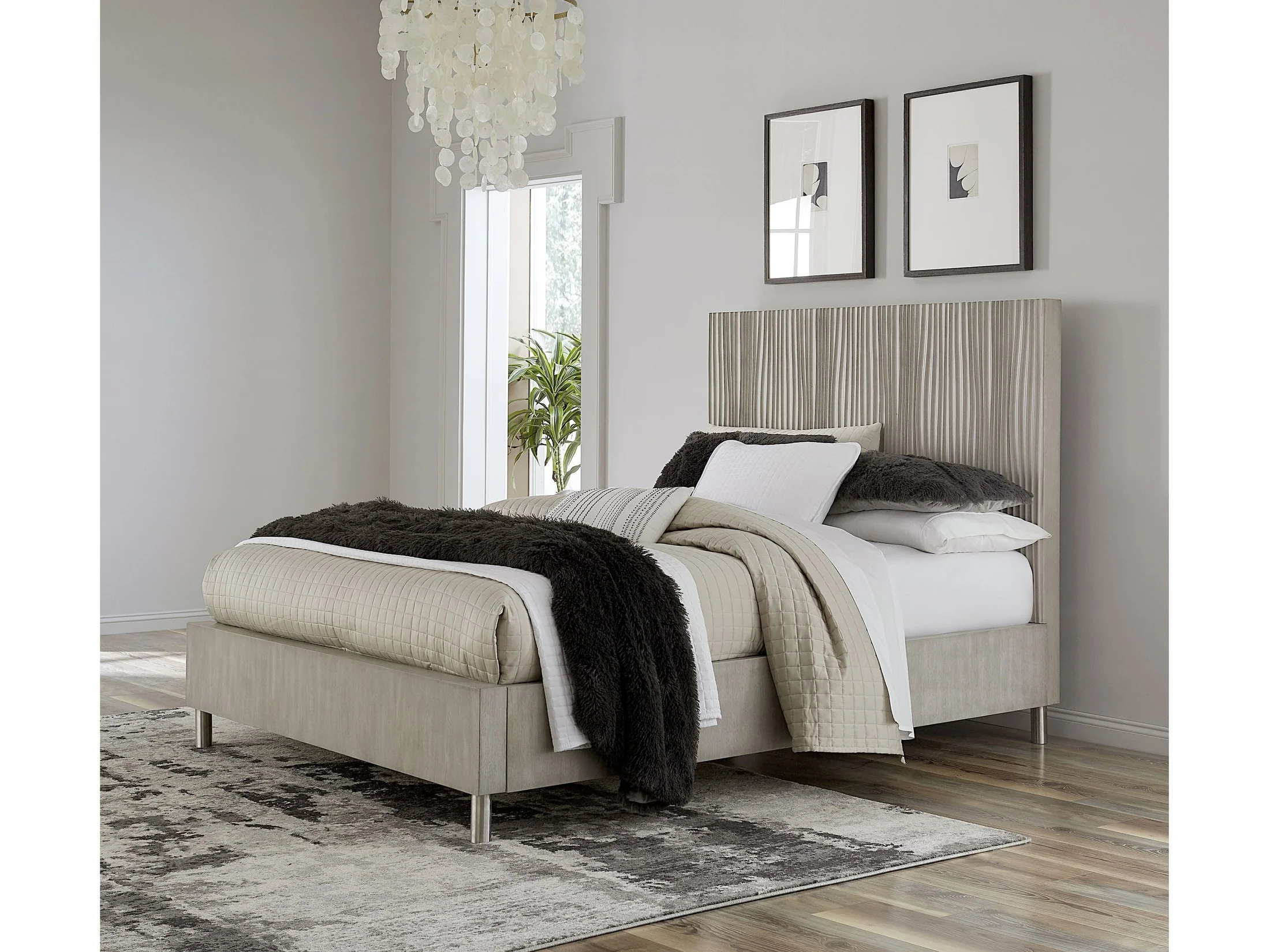 Argento Wave-Patterned Eastern King Bed in Misty Grey