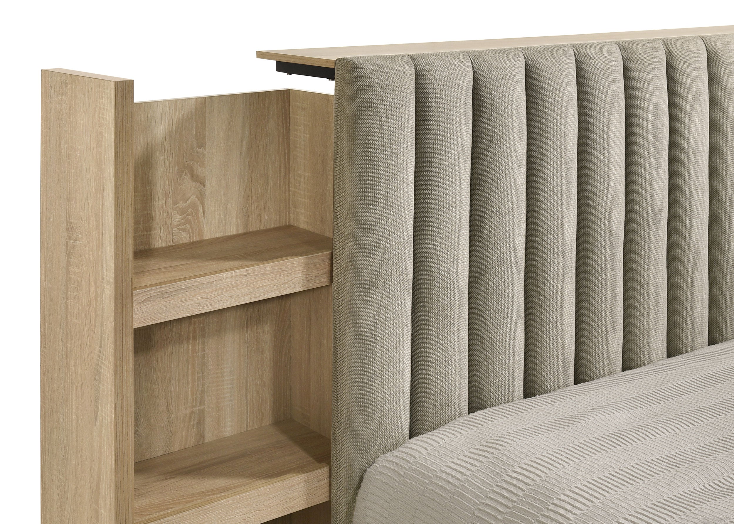 Arielle Light Oak Eastern King Bookcase Panel Storage Bed - Image 8